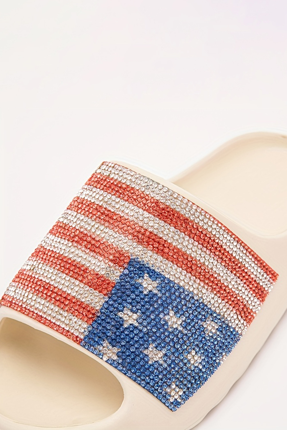Black Rhinestone American Flag Thick Sole Slippers - loveforevers