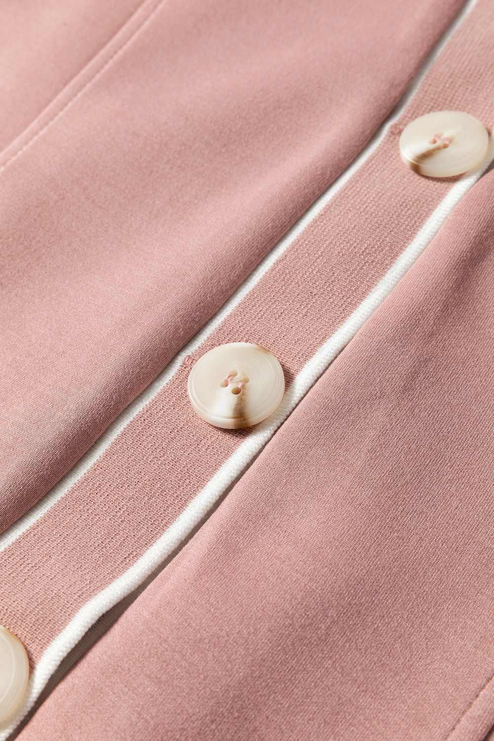 Pink Stripe Contrast Trim V Neck Buttoned Front Pocketed Knit Cardigan - loveforevers