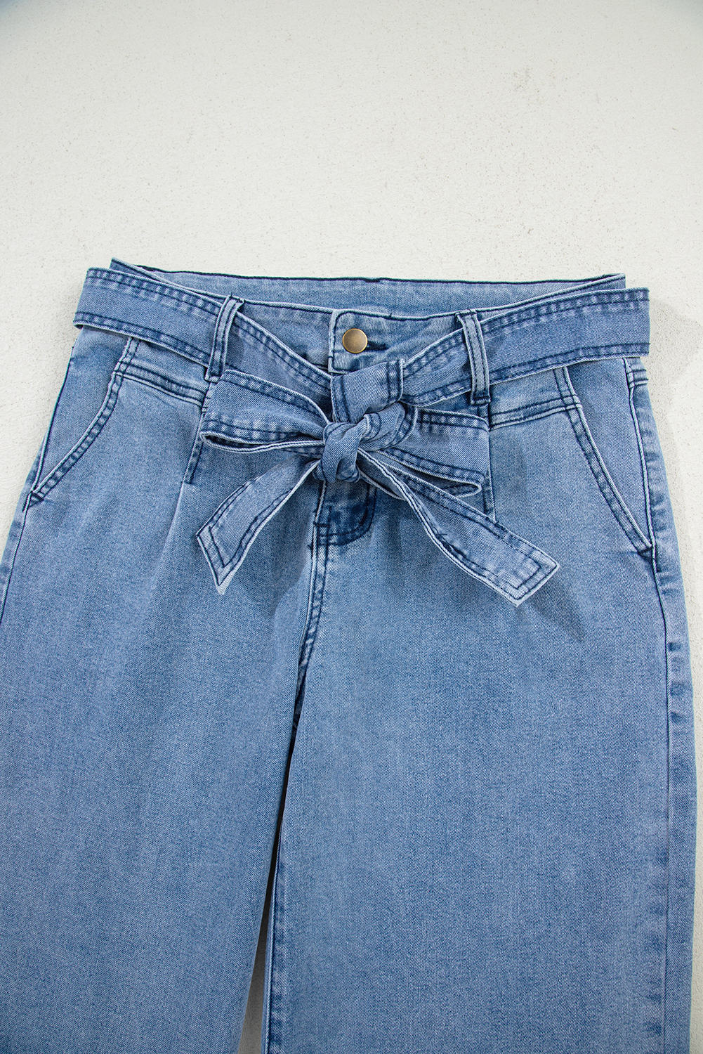 Beau Blue Western Washed Bow Knot Sash Wide Leg Jeans - loveforevers