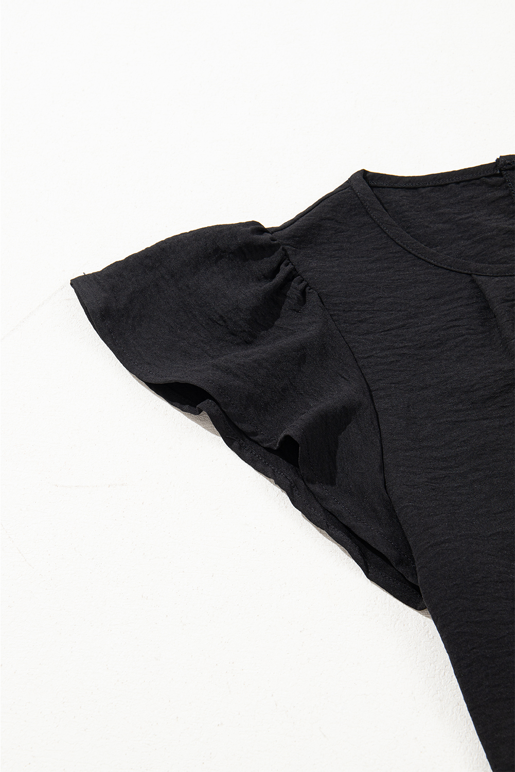 Black Flounce Sleeve Pleated Textured Blouse - loveforevers