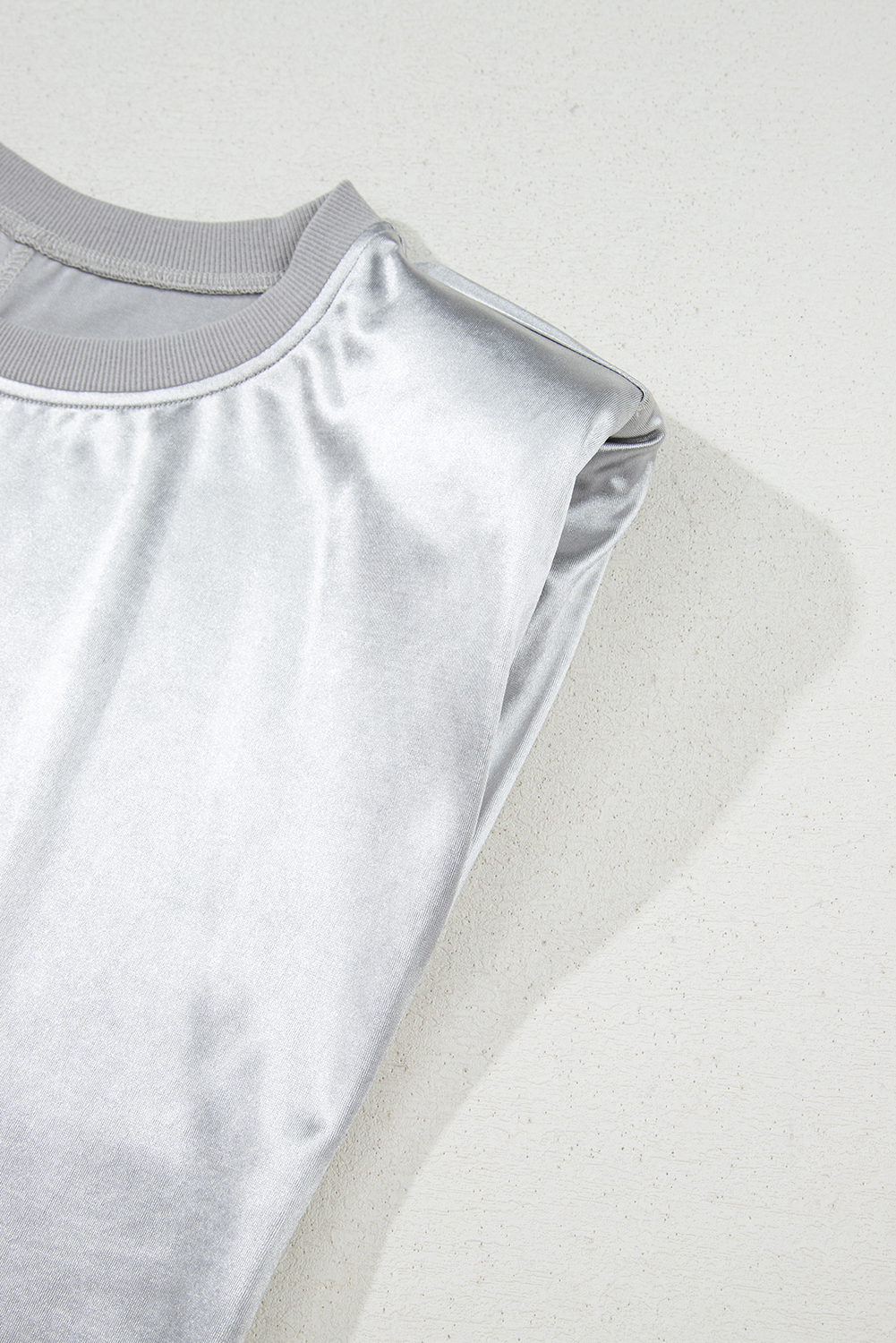Silvery Metallic Luster Crew Neck Shift Tank Top - loveforevers