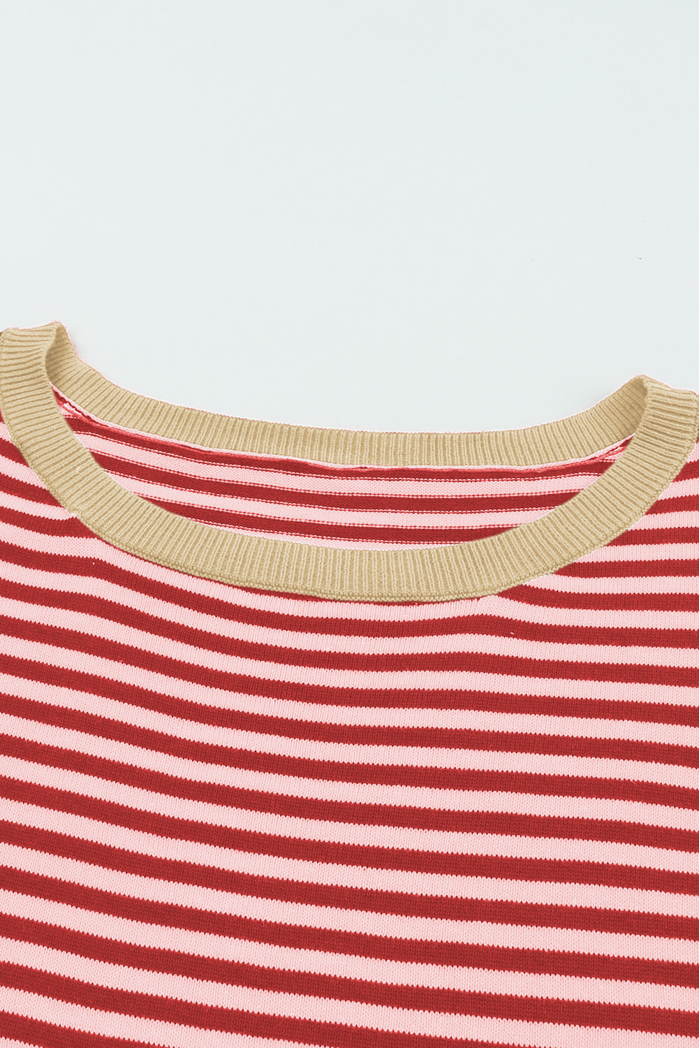 Fiery Red Striped Contrast Trimmed Drop Shoulder Sweater - loveforevers