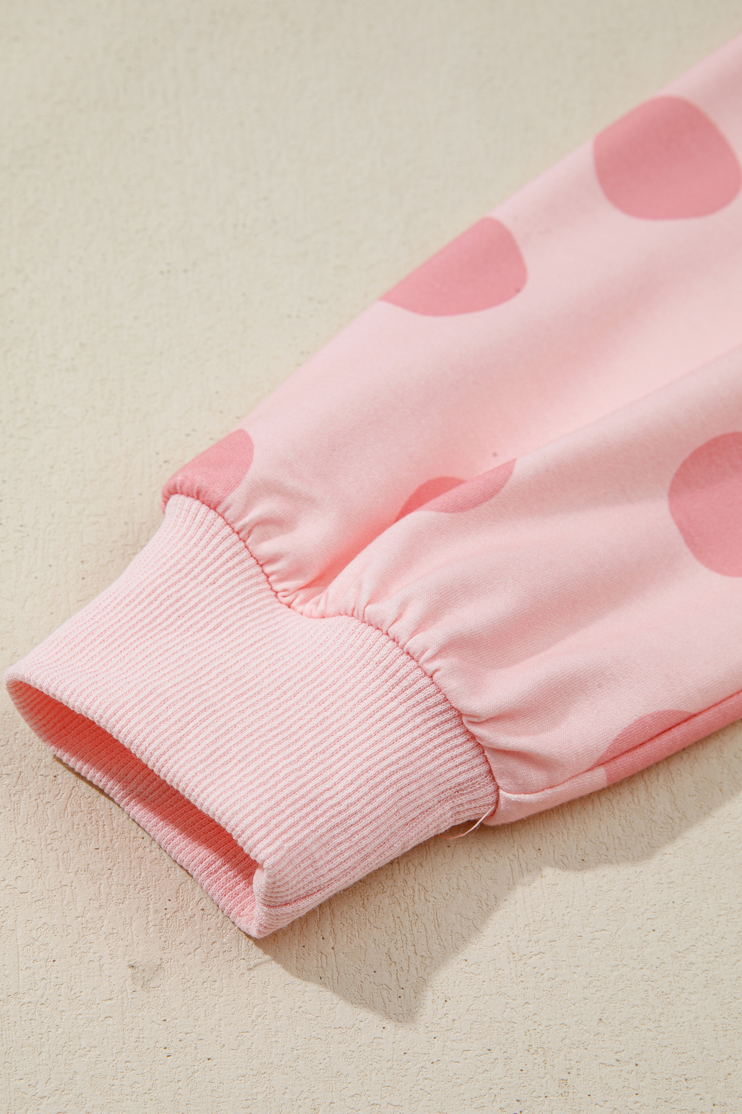 Beige Polka Dot Print Drop Shoulder Pullover Drawstring Jogger Pant Set - loveforevers