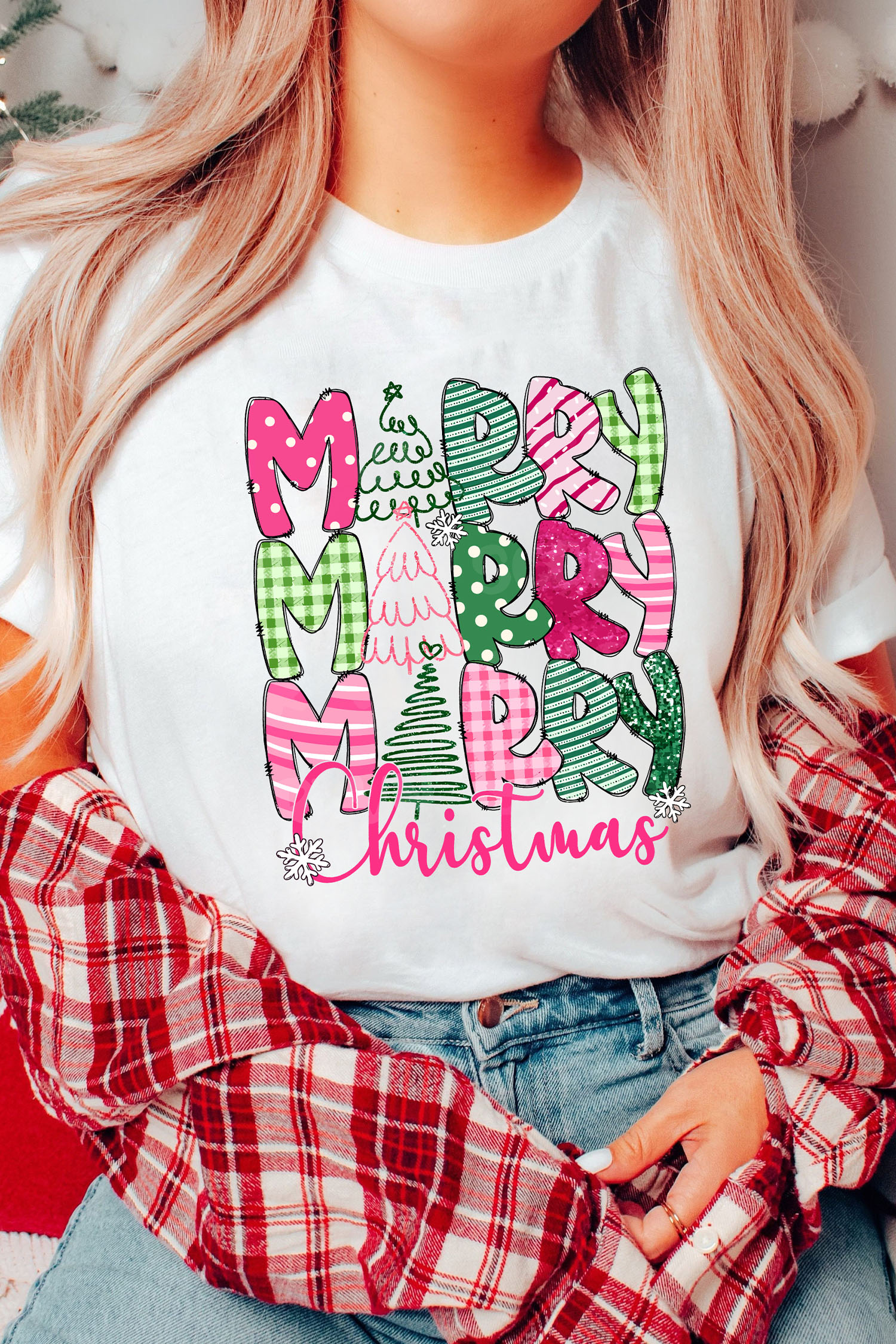 White Cute MERRY Christmas Graphic Tee - loveforevers