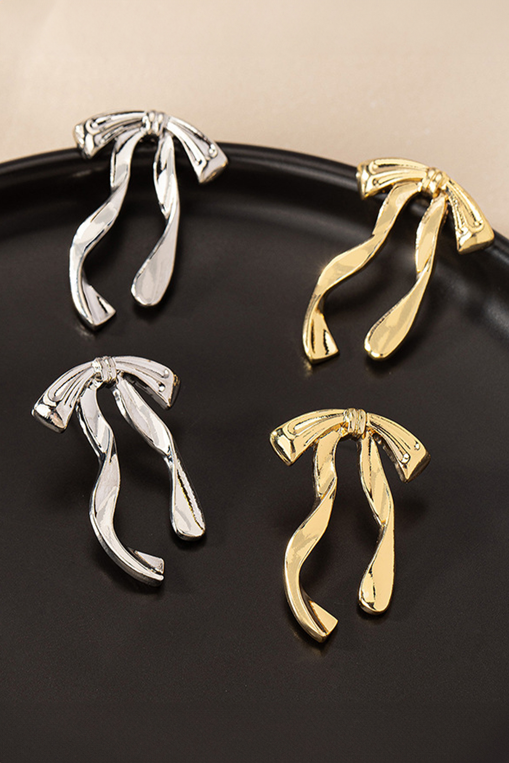 Gold Bow Knot Plated Alloy Stud Earrings - loveforevers