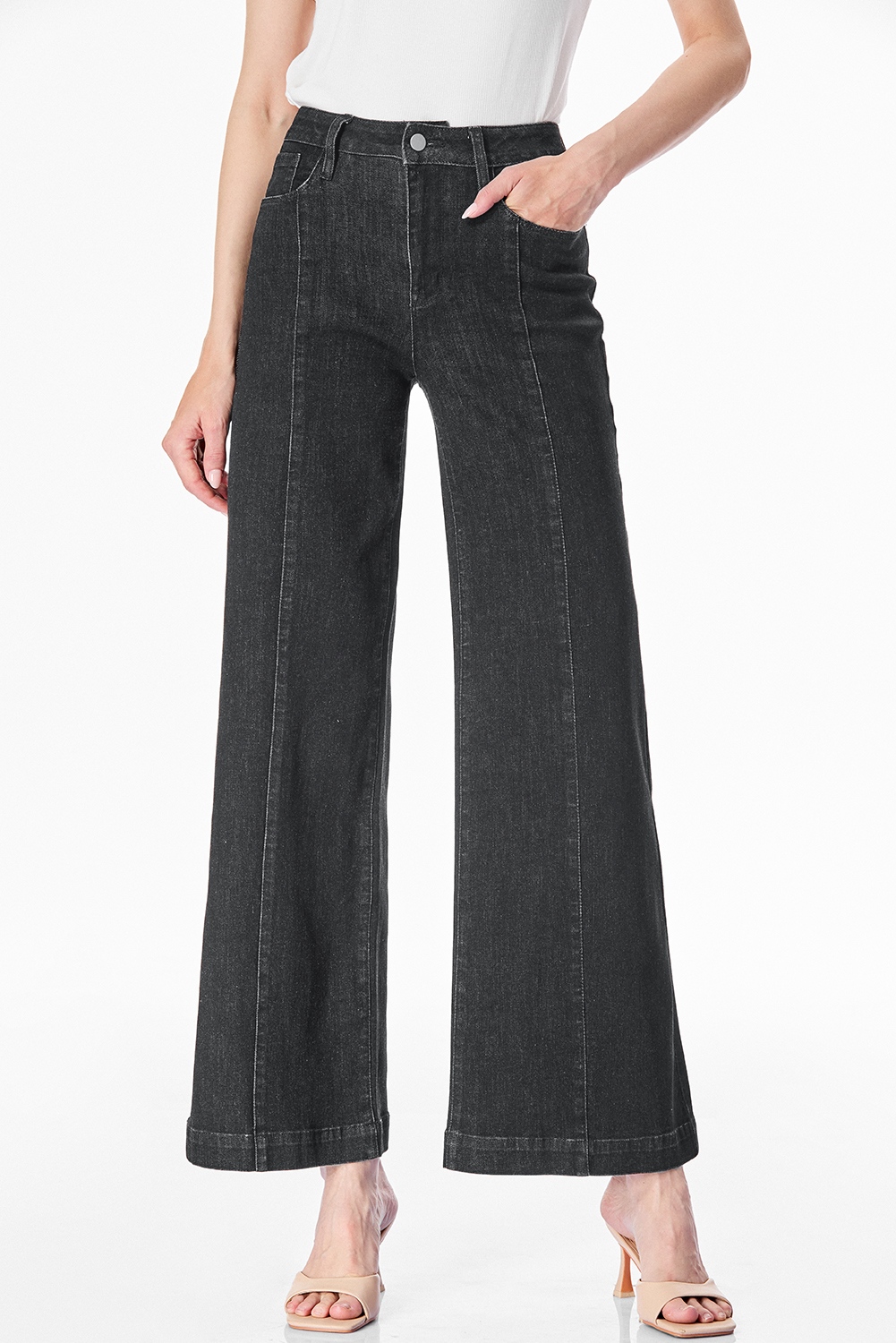 Black Plain Seam Detail Flared Bottom Ankle Length Jeans - loveforevers