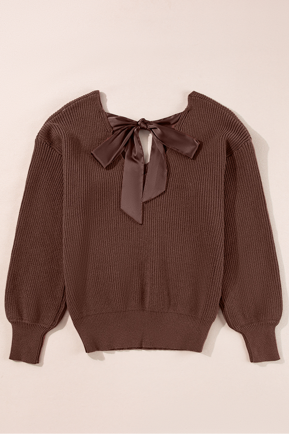 Racing Red Lantern Sleeve V Neck Knot Back Sweater - loveforevers