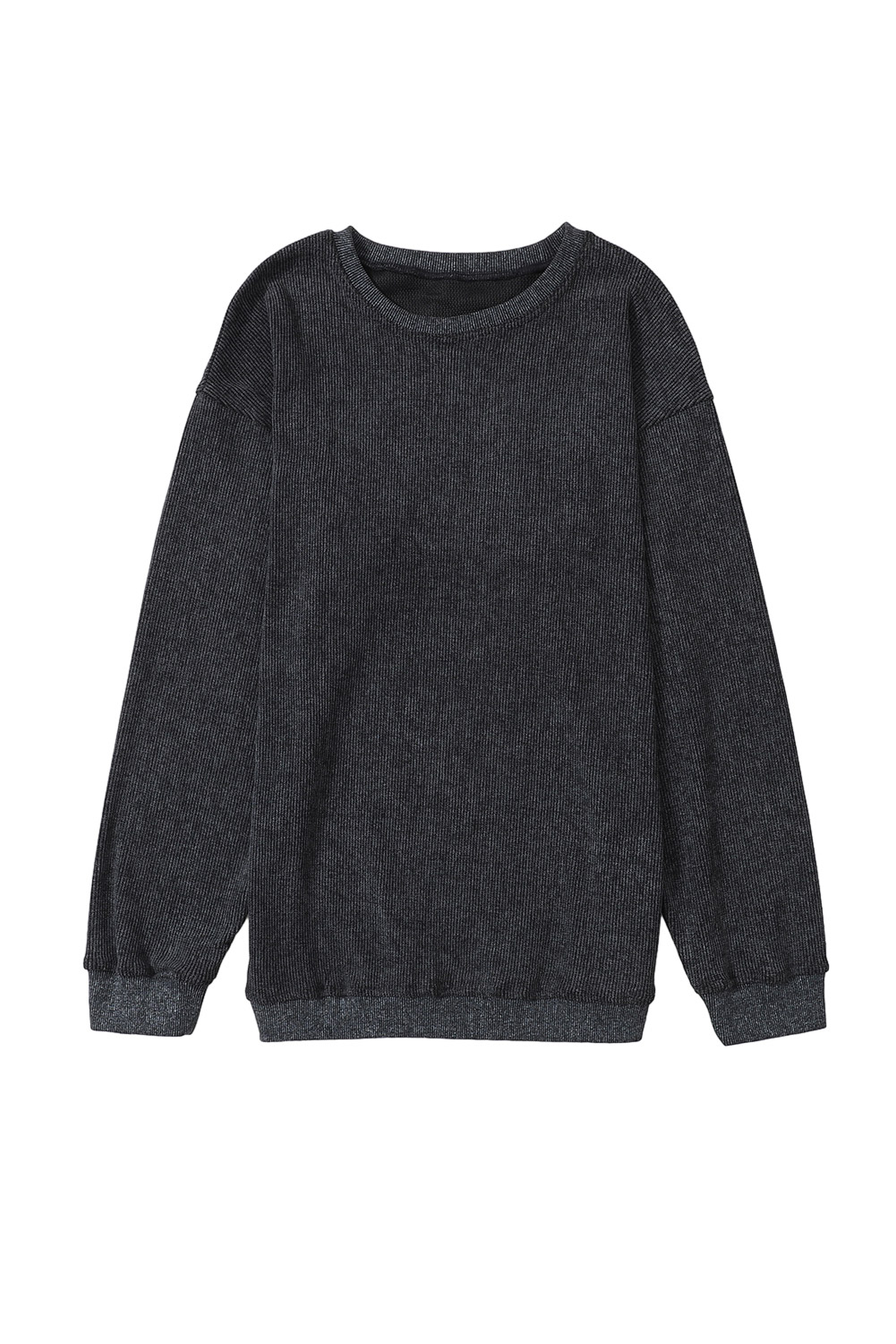 Pink Solid Ribbed Knit Round Neck Pullover Sweatshirt - loveforevers