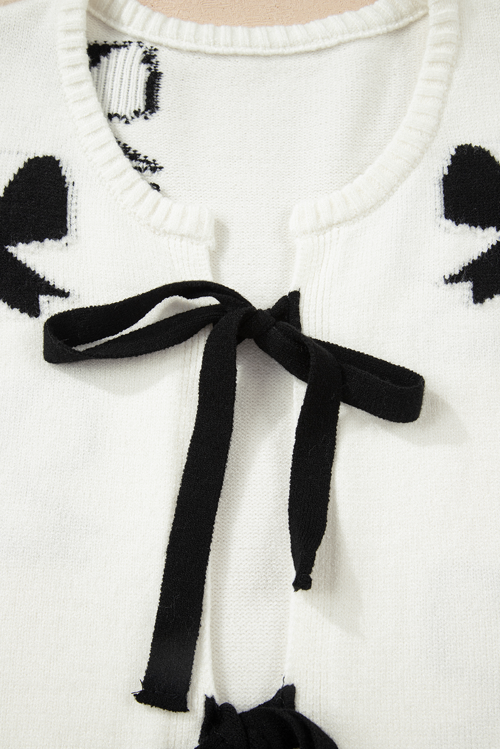 White Lace-up Bow Pattern Sweater Cardigan - loveforevers
