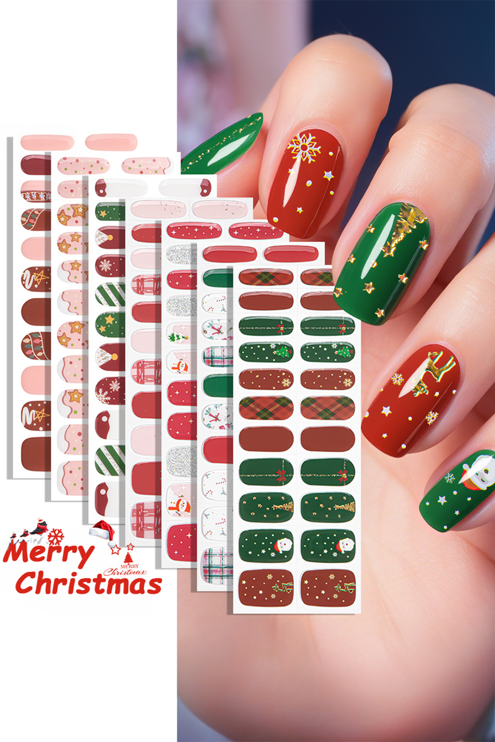 Fiery Red 22pcs Christmas Fashion Mixed Tone Gel Nail Sticker Set - loveforevers