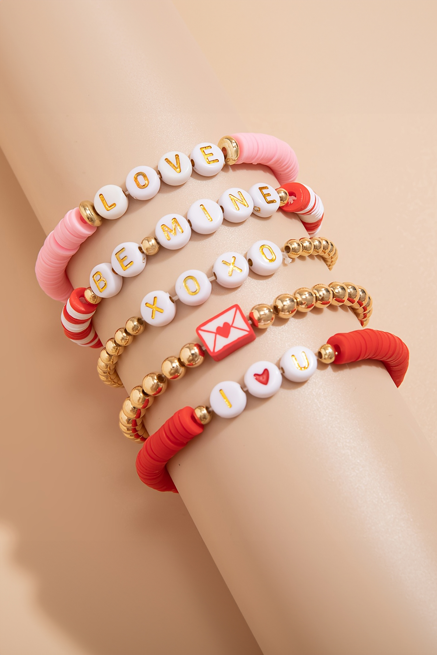 Gold Valentines Love Slogan Multilayer 5pcs Bracelet Set - loveforevers
