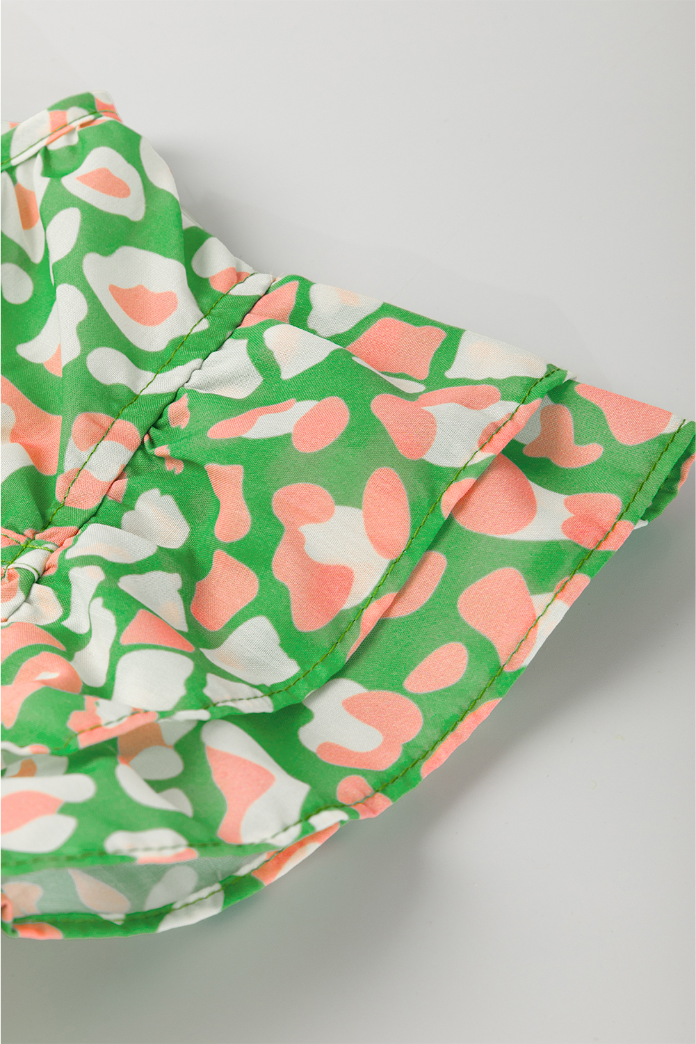 Green Abstract Leopard Tied Front Flutter Sleeve Blouse - loveforevers