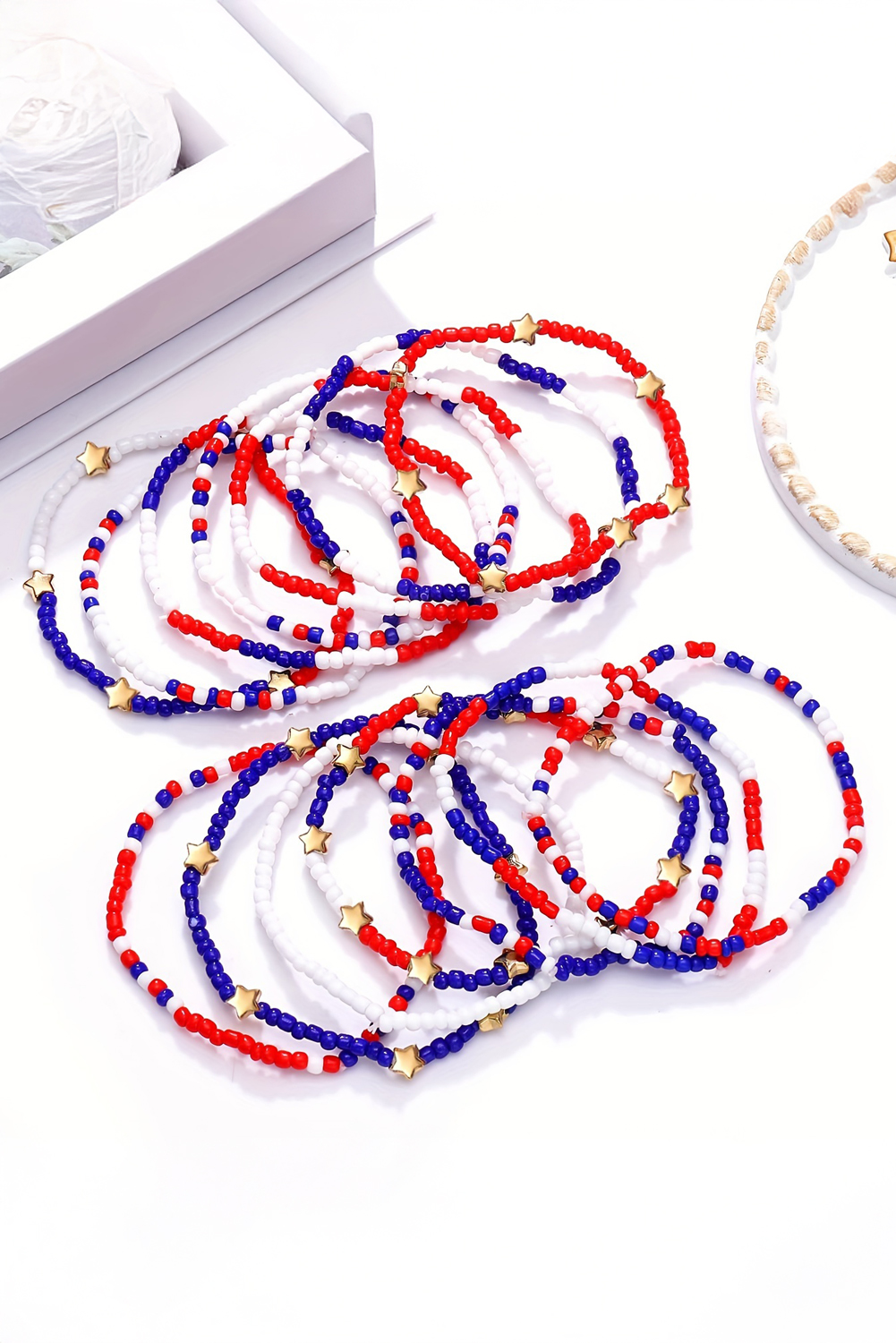 Dark Blue American Flag Star Beaded Multi Layer Bracelet Set - loveforevers