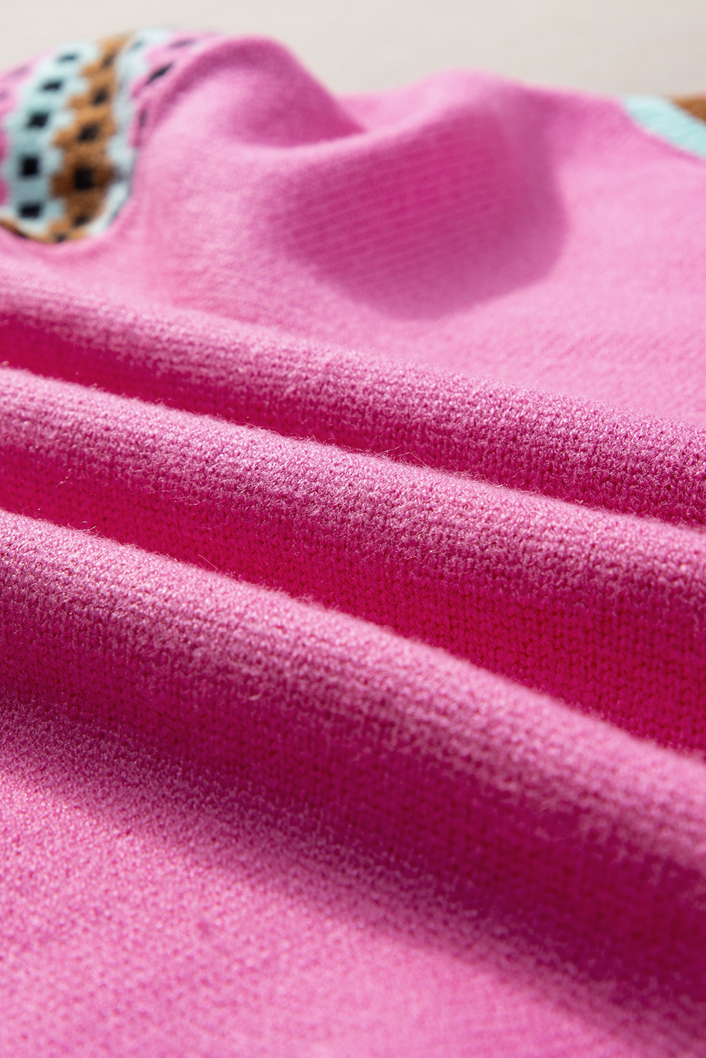 Bright Pink Contrast Printed Cap Sleeves Crewneck Sweater - loveforevers