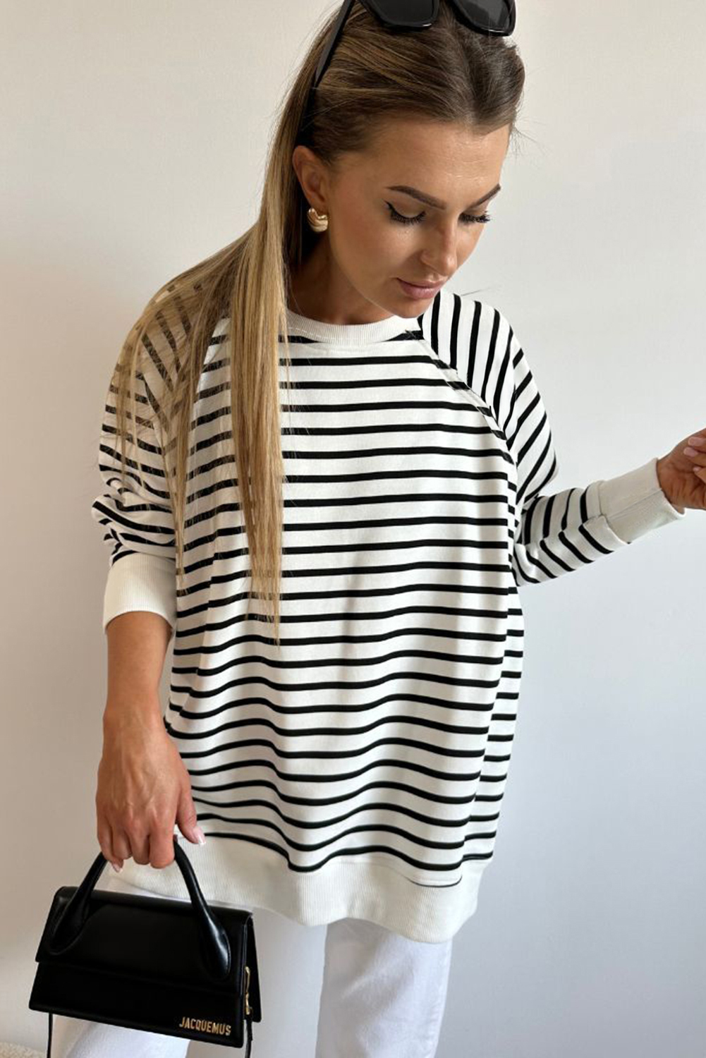 Black Stripe Raglan Sleeve Side Slits Loose Sweatshirt - loveforevers