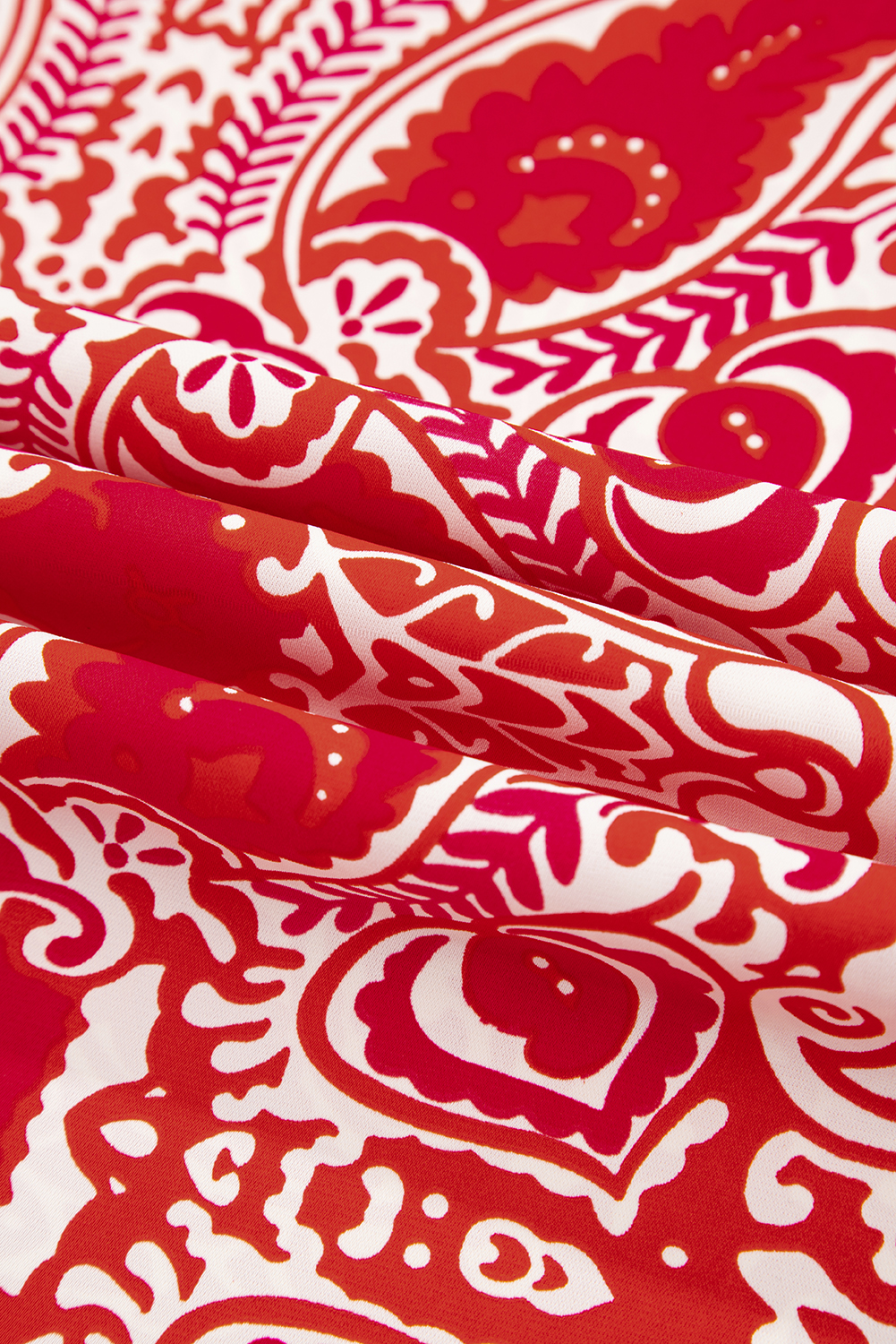Red Paisley Printed Buttoned High Waist Straight Leg Pants - loveforevers
