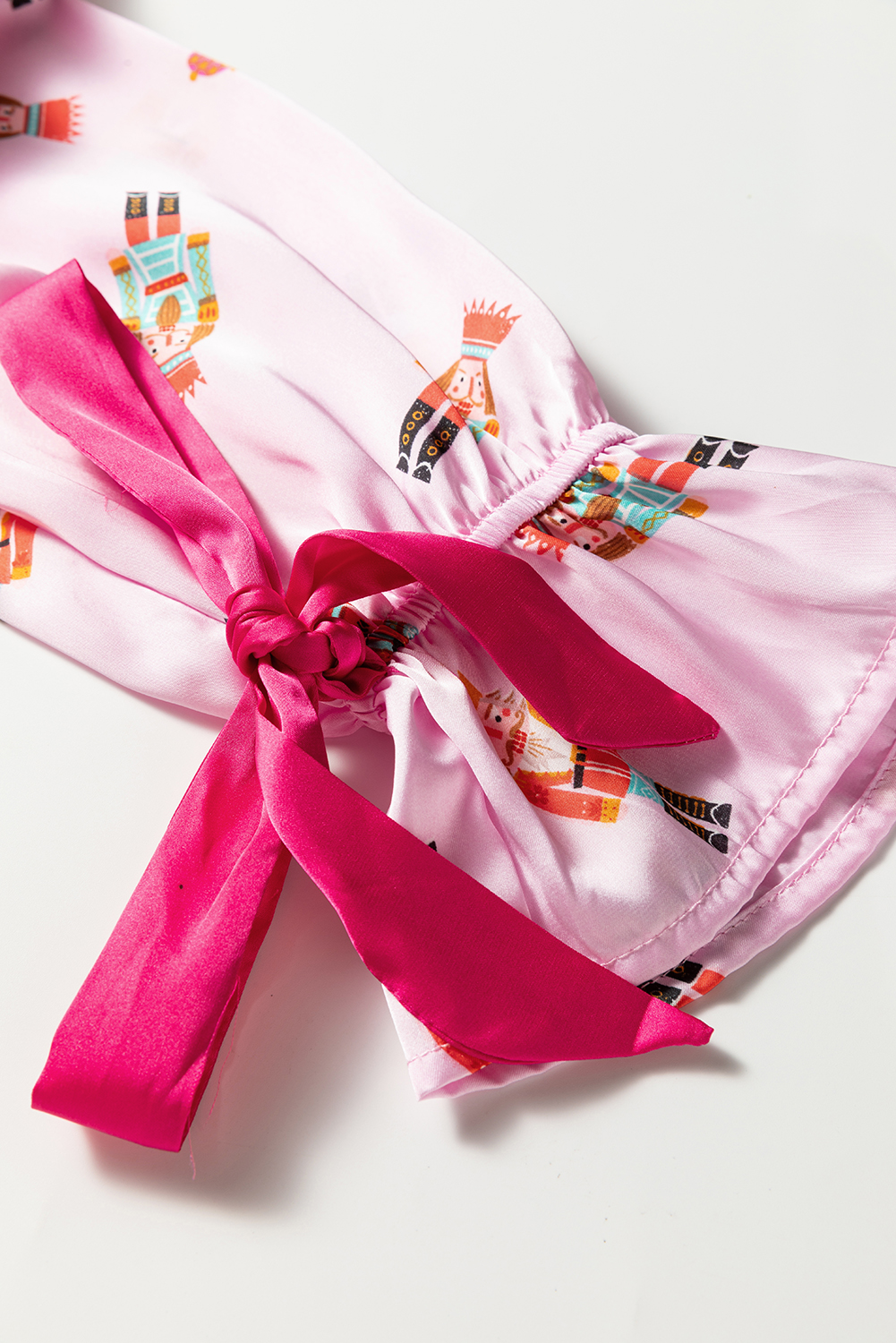 Pink Nutcracker Print Contrast Trim Tied up Bow Silky 2pcs Pajama Set - loveforevers