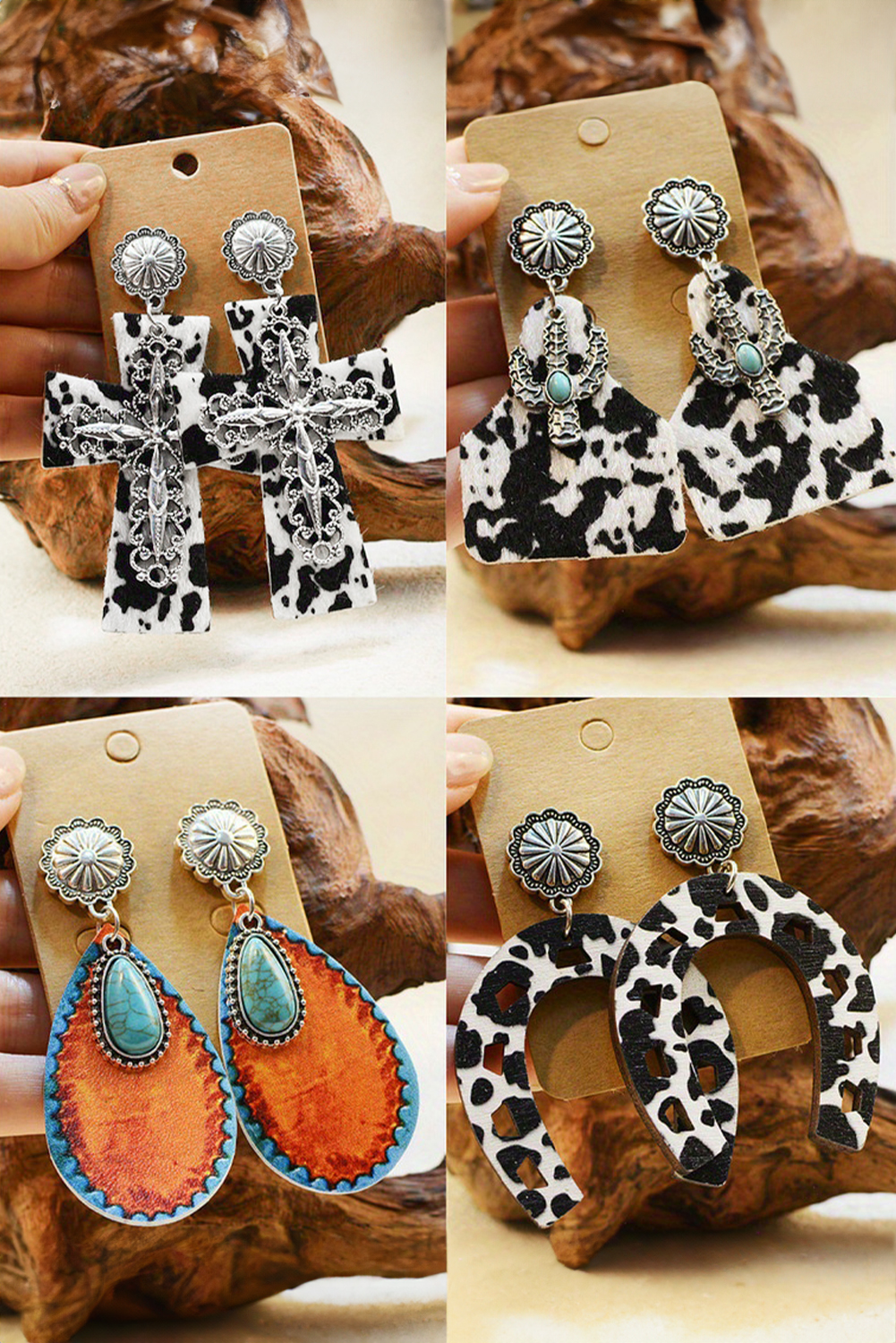 Silvery Cow Spots Faith Cross Western Fashion Dangle Earrings - loveforevers