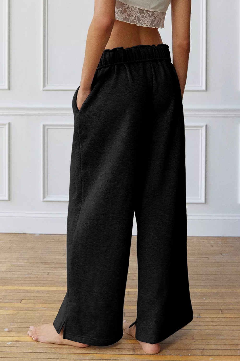 Black Elastic High Waist Drawstring Sweatpants - loveforevers
