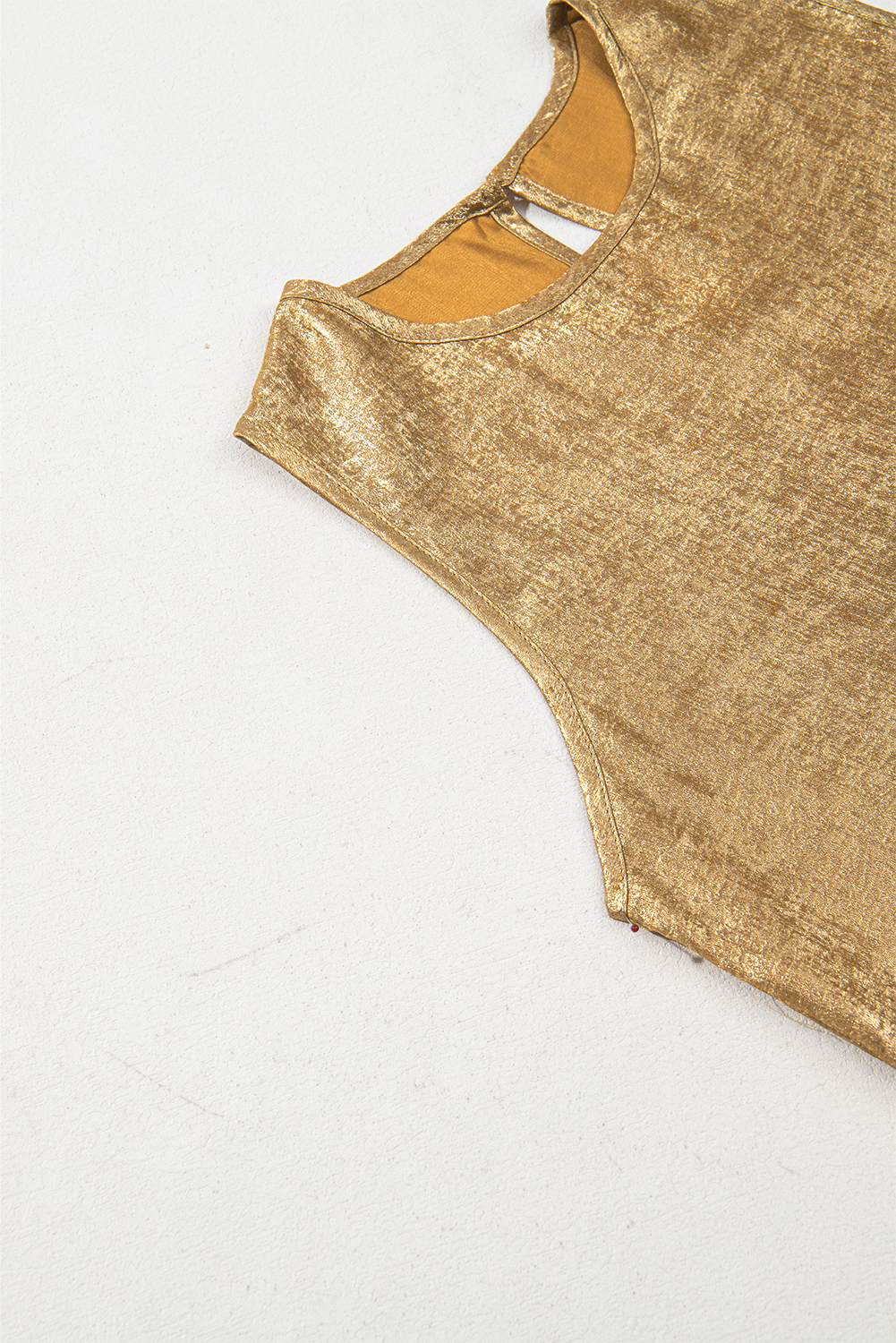 Gold Metal Textured Round Neck Casual Tank Top - loveforevers