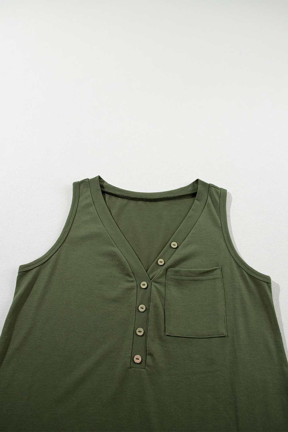 Jungle Green Half Button V Neck Patched Pocket Tank Top - loveforevers