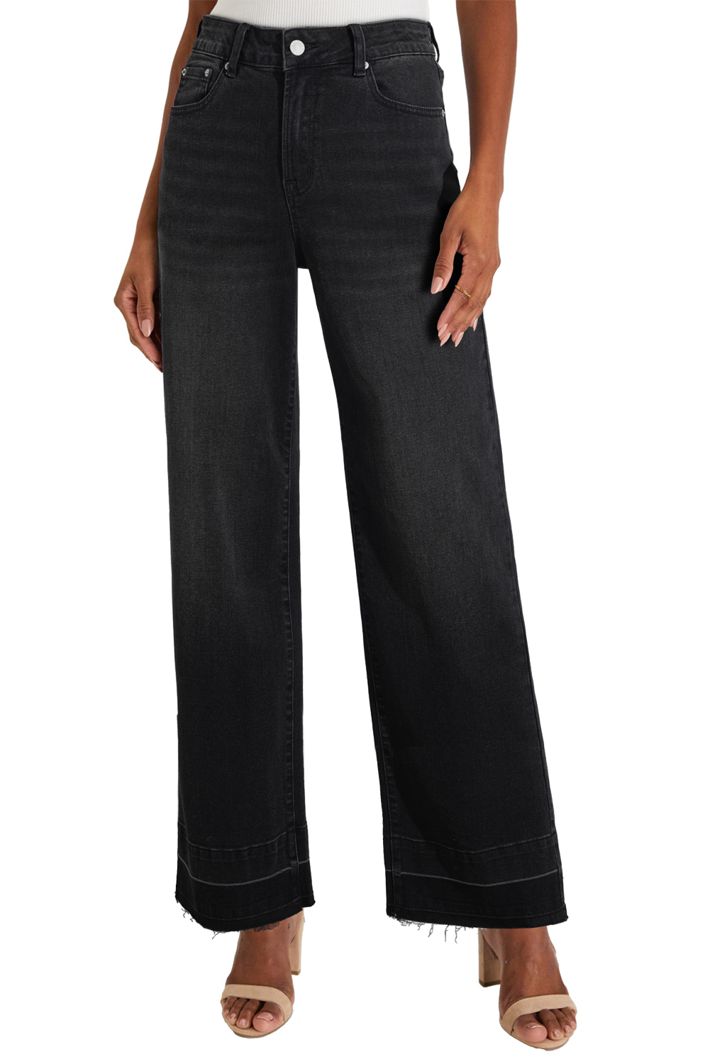 Real Teal Raw Hem Unique Cuffs Straight High Rise Loose Jeans - loveforevers