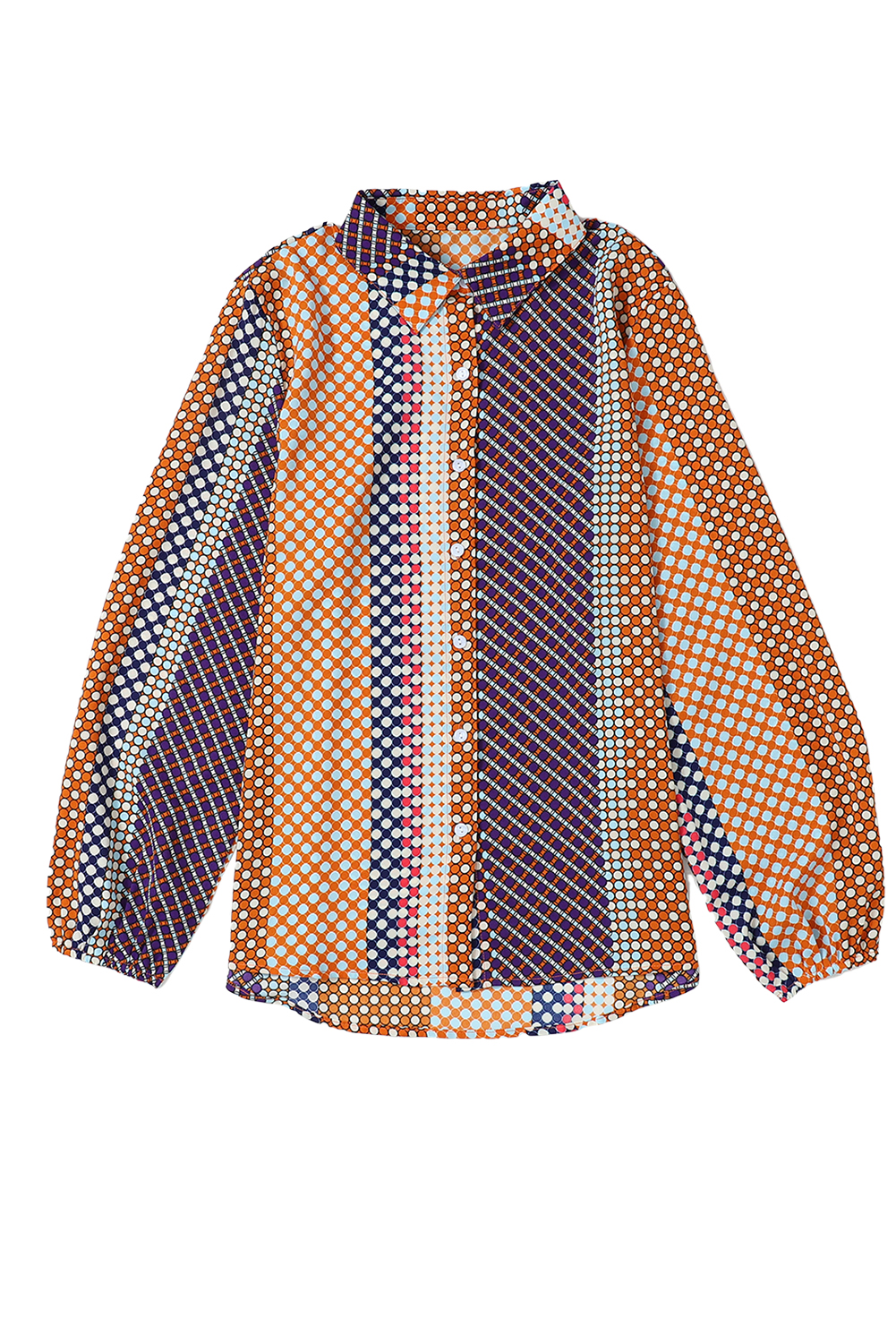 Brown Dot Print Long Sleeve Button Down Shift Shirt - loveforevers