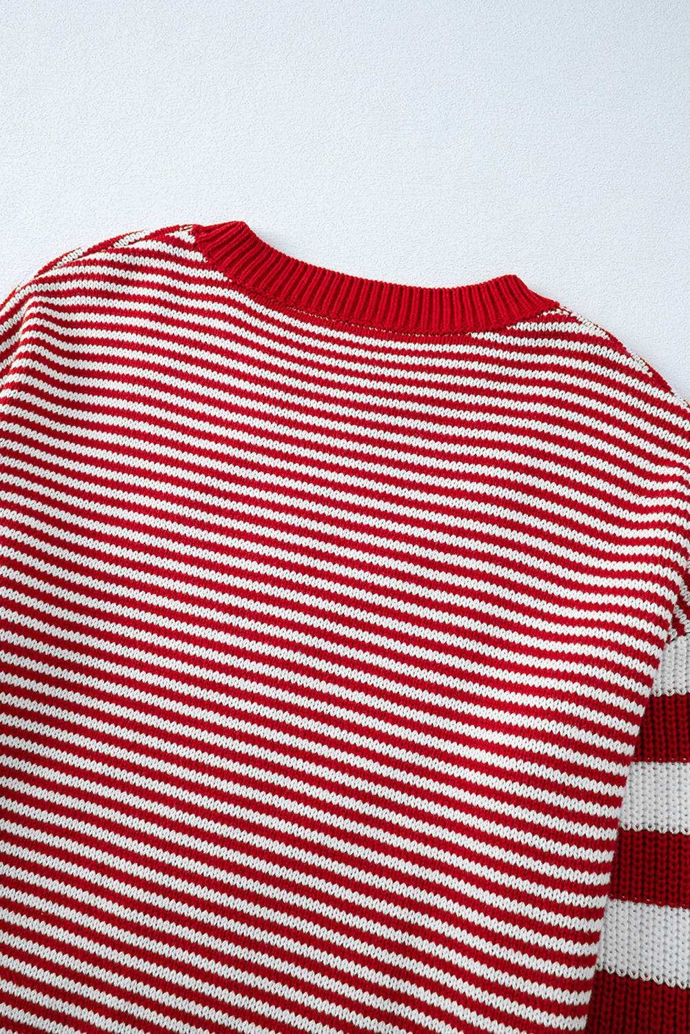 Gray Stripe Geometric Textured Drop Shoulder Sweater - loveforevers
