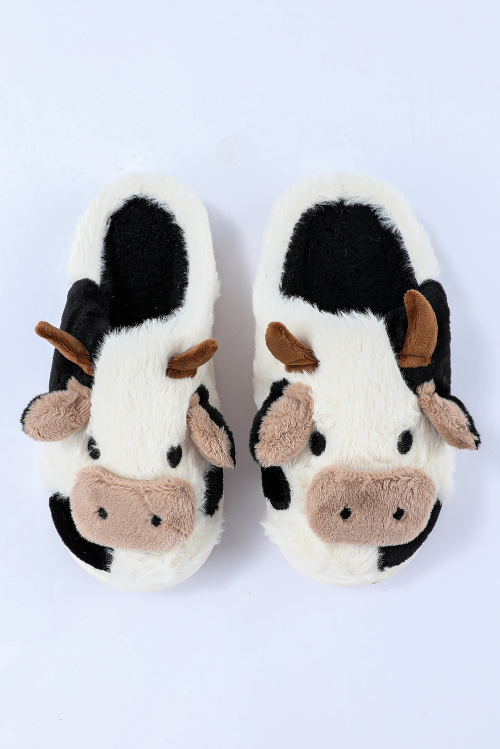 White Cartoon Animal Cow Plush Slippers - loveforevers