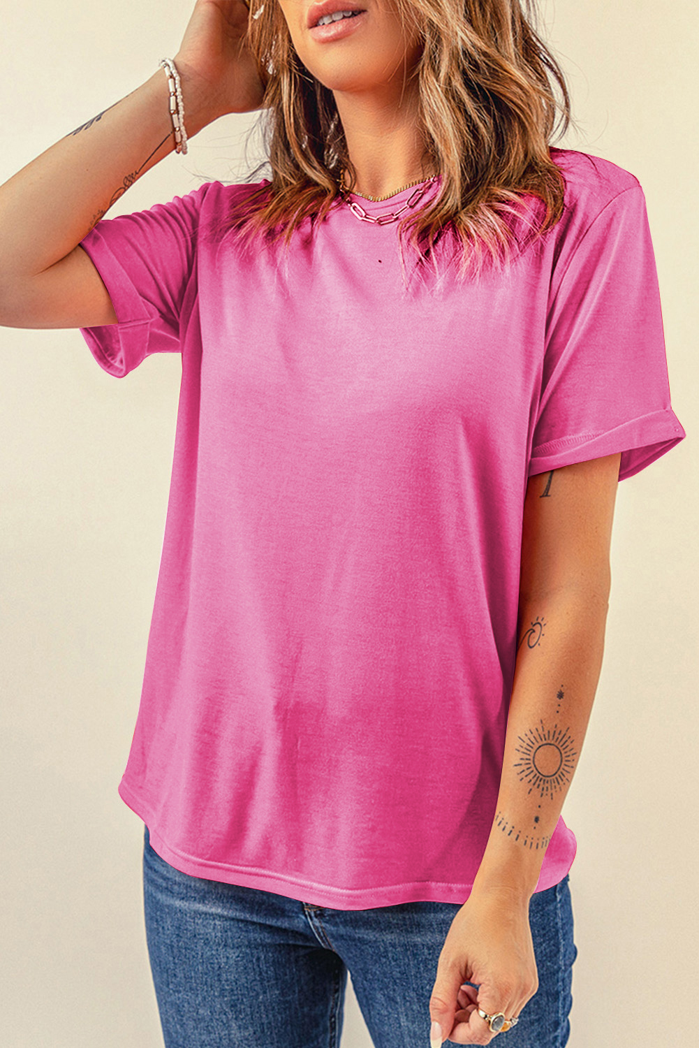 Khaki Casual Plain Crew Neck Tee - loveforevers