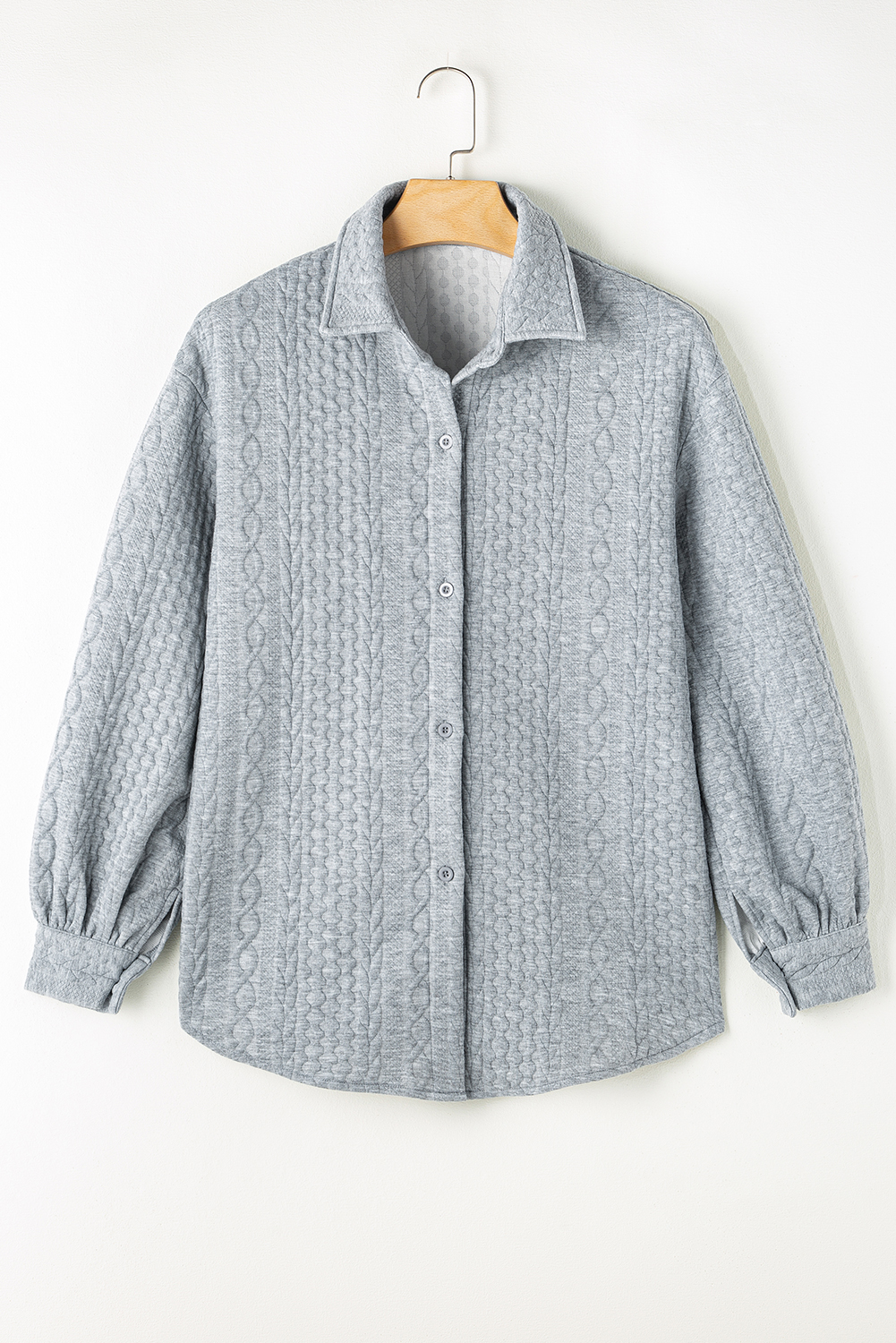 Sepia Rose Cable Texture Puff Sleeve Loose Shacket - loveforevers