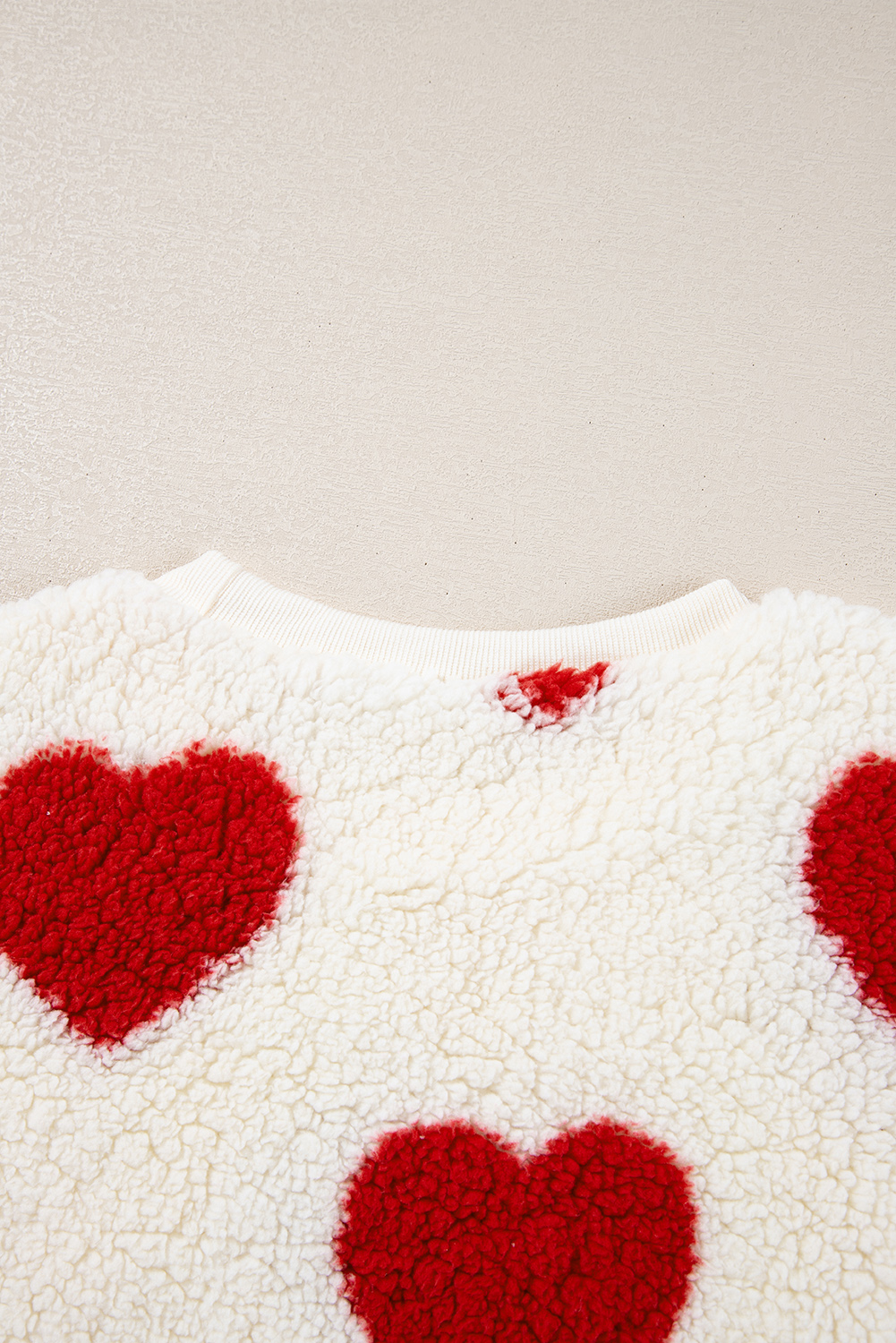 Fiery Red Heart Shape Drop Shoulder Crewneck Plush Sweatshirt - loveforevers