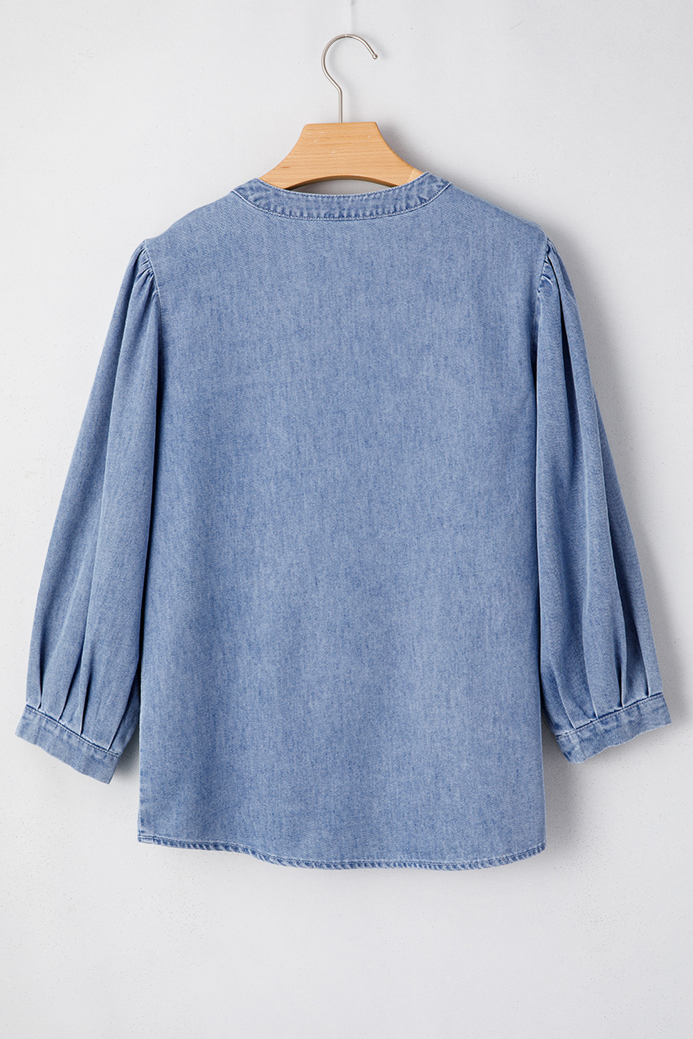 Myosotis Denim Front Pintuck Bow Tie Puff Sleeve Top - loveforevers