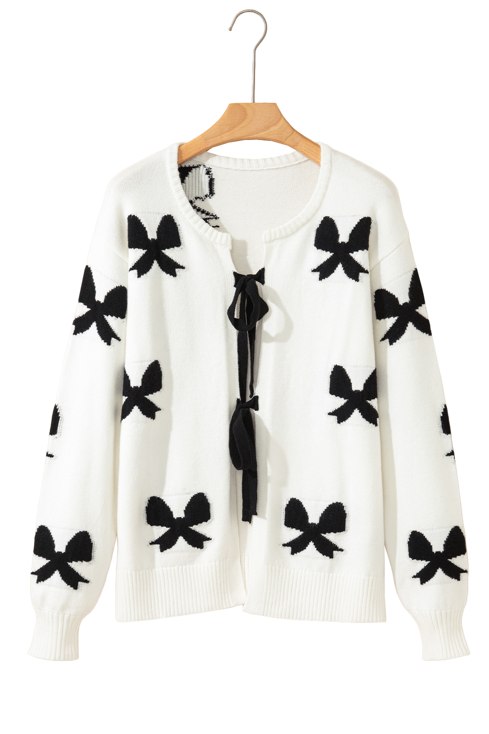 White Lace-up Bow Pattern Sweater Cardigan - loveforevers