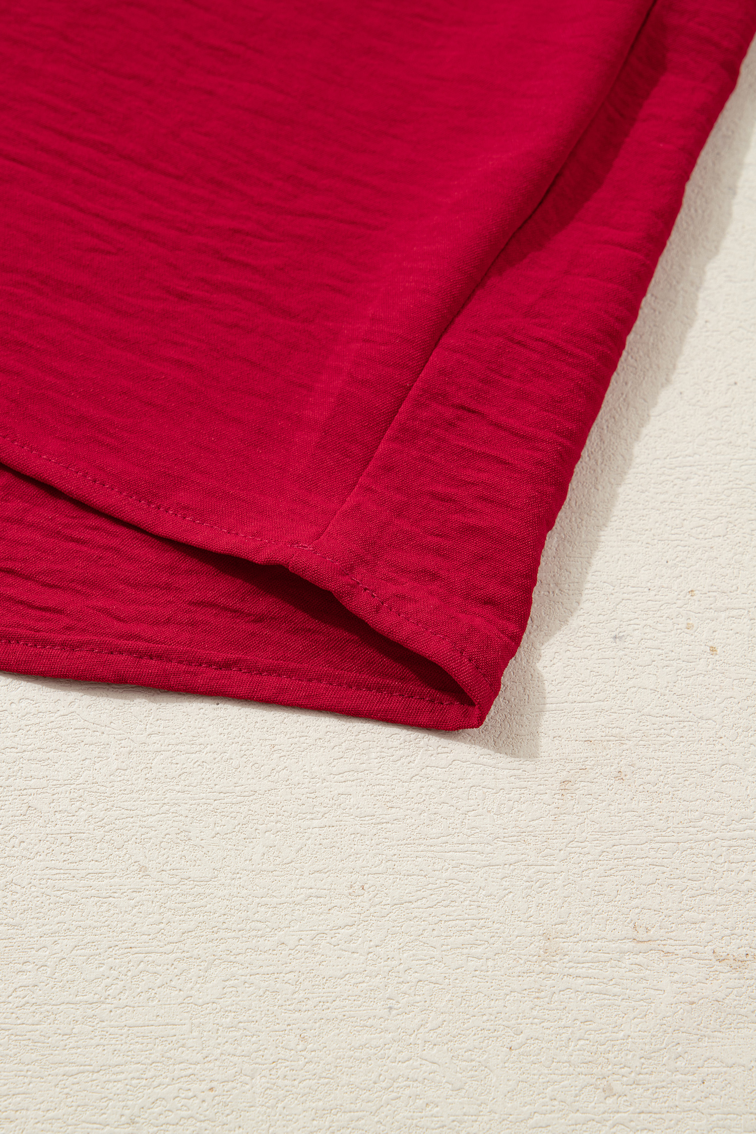 Racing Red Braided Trim V Neck Half Sleeve Blouse - loveforevers