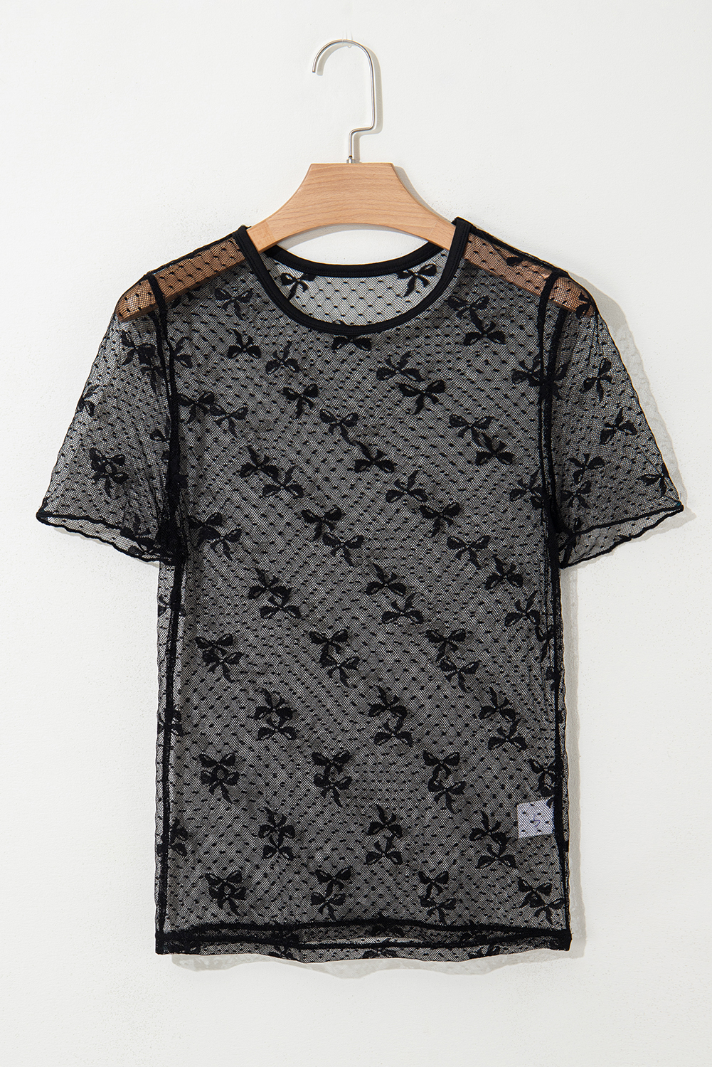 Black Bow Knot Dotted See-through Mesh Patched Slim Fit Blouse - loveforevers