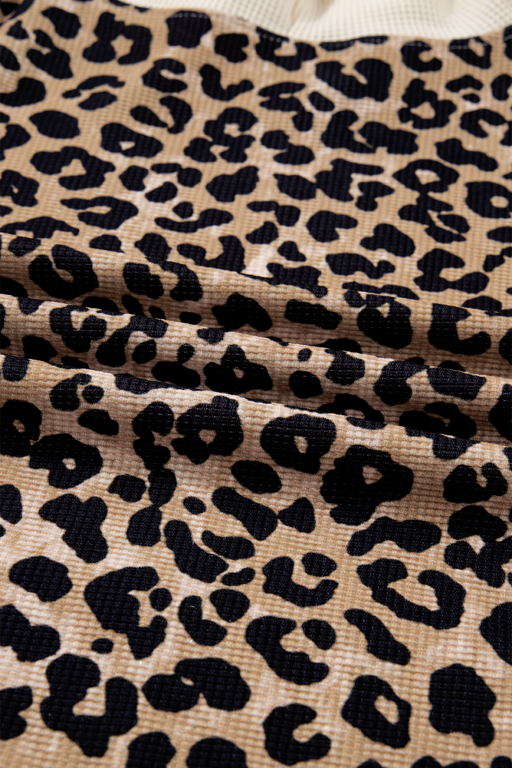 Leopard Print Waffle Contrast Kangaroo Pocket Hooded Sweatshirt - loveforevers