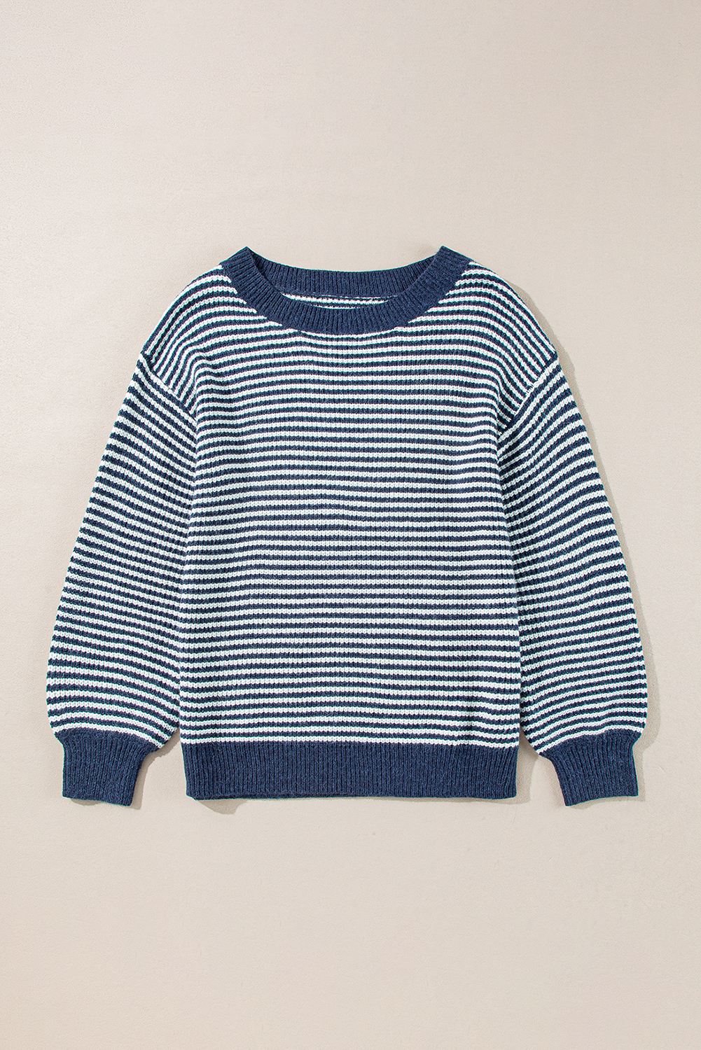 Sail Blue Striped Lantern Sleeve Drop Shoulder Cozy Sweater - loveforevers