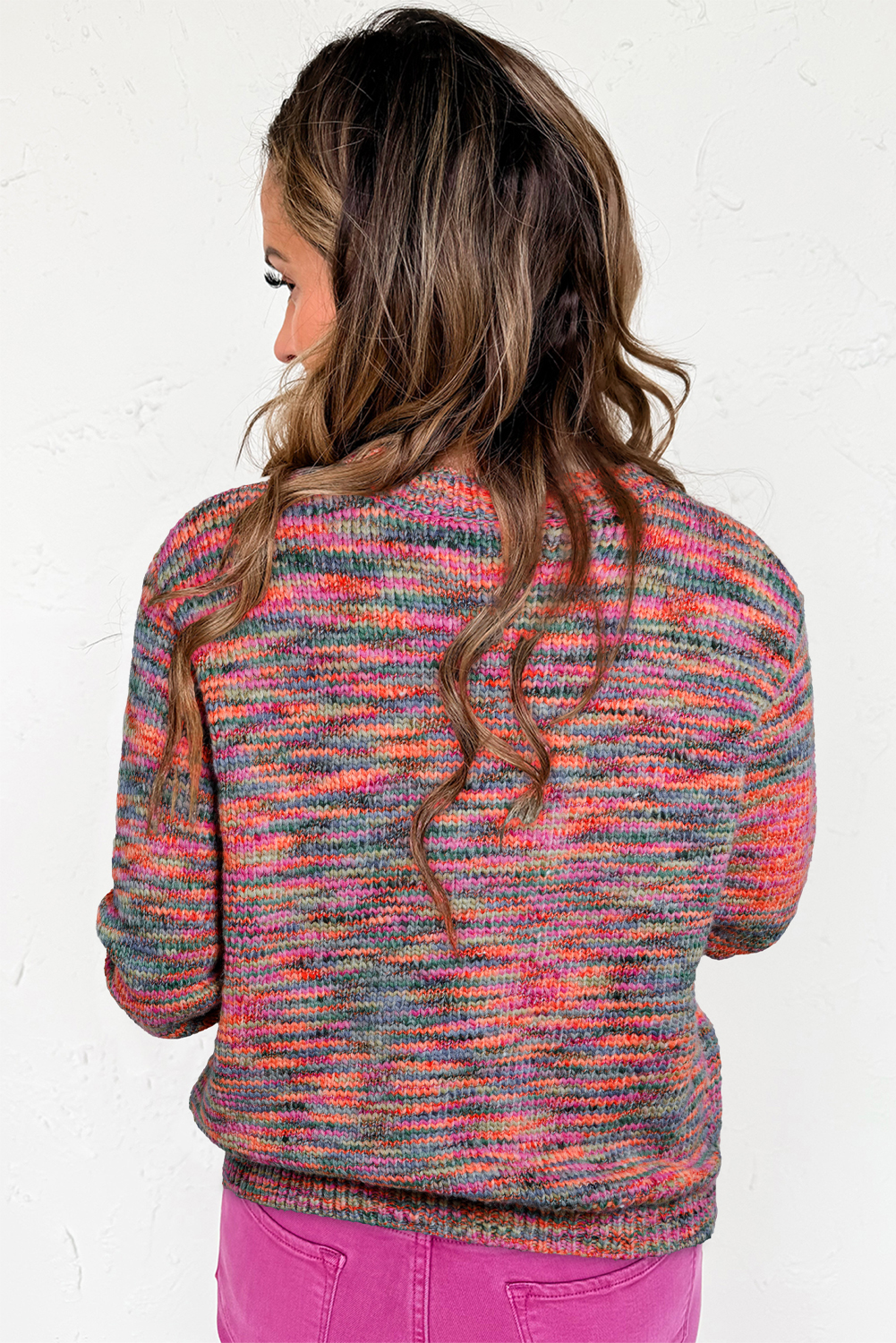 Purple Space Dye Yarn Crew Neck Sweater - loveforevers