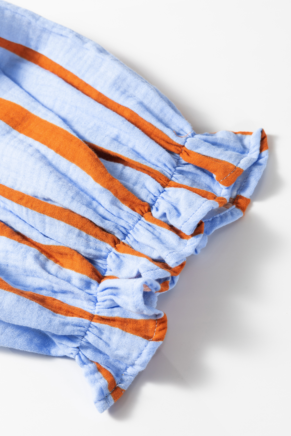 Sky Blue Stripe Crinckled Ruffled Sleeve Button up Loose Shirt - loveforevers