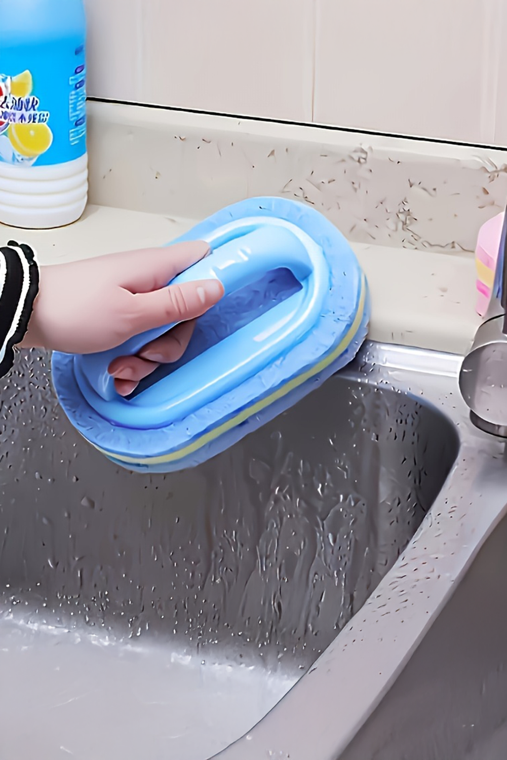 Sky Blue Multifunctional Sponge Clean Brush with Handle - loveforevers