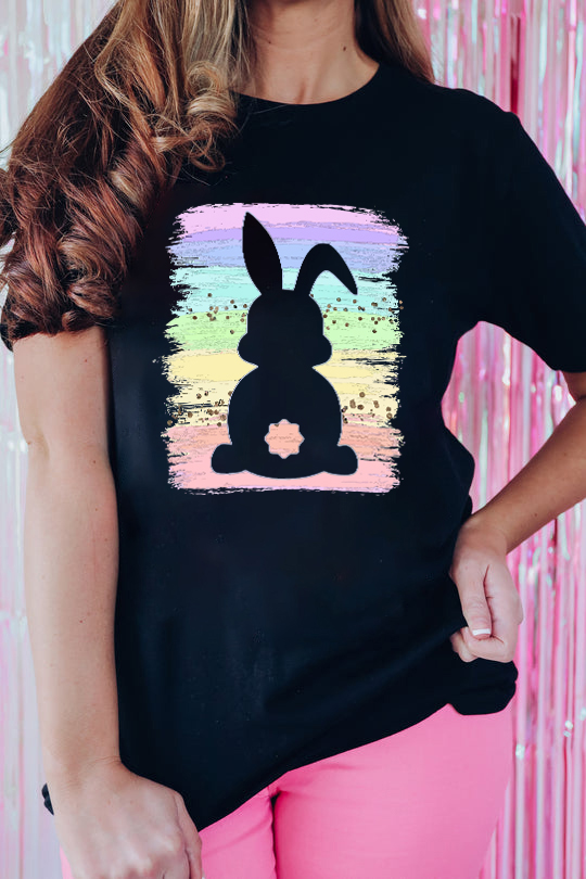 White Rabbit Bow Knot Print Crew Neck T Shirt - loveforevers