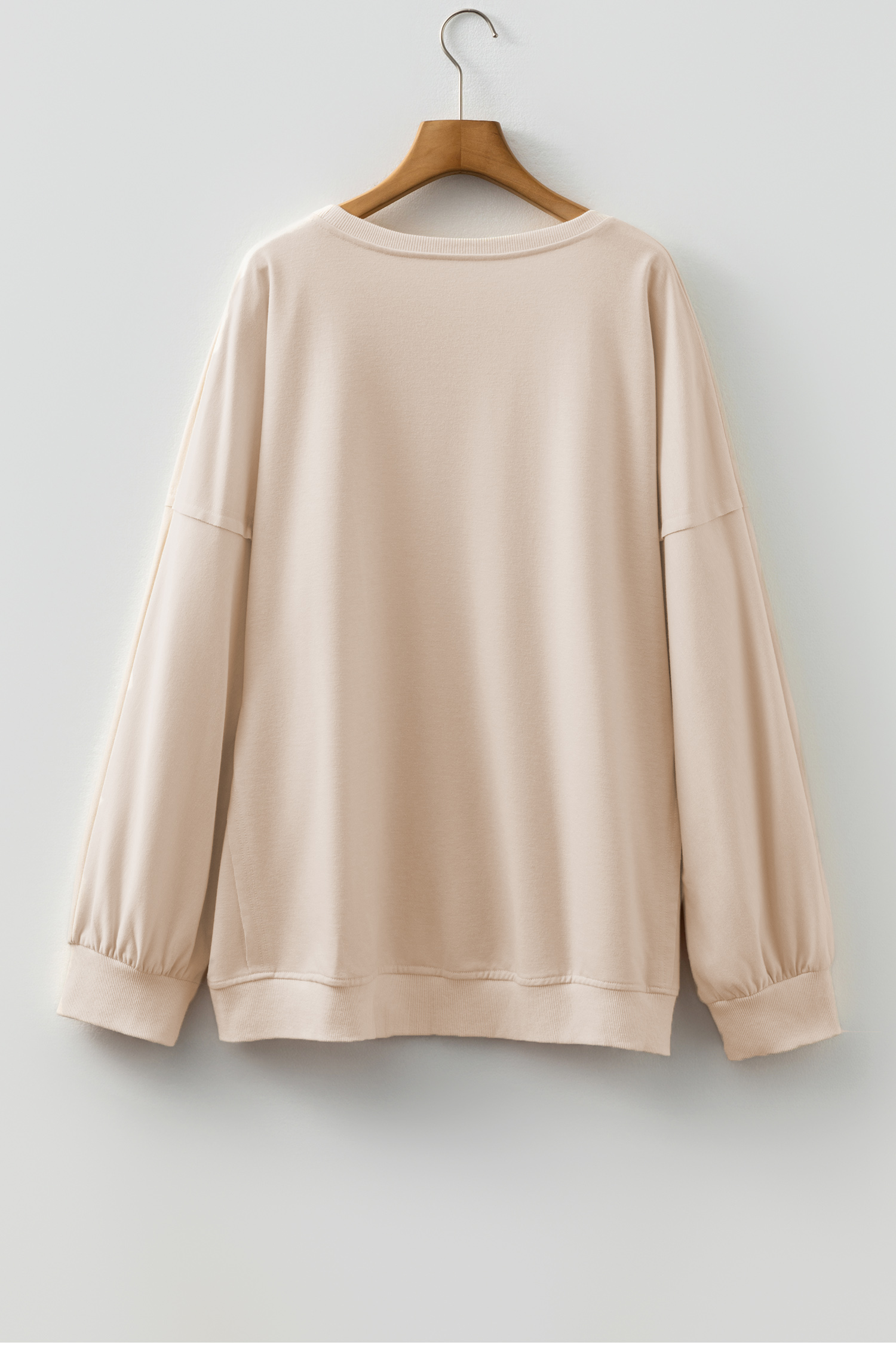 Beige Raw Edge Flower Patch Drop Shoulder Casual Top - loveforevers