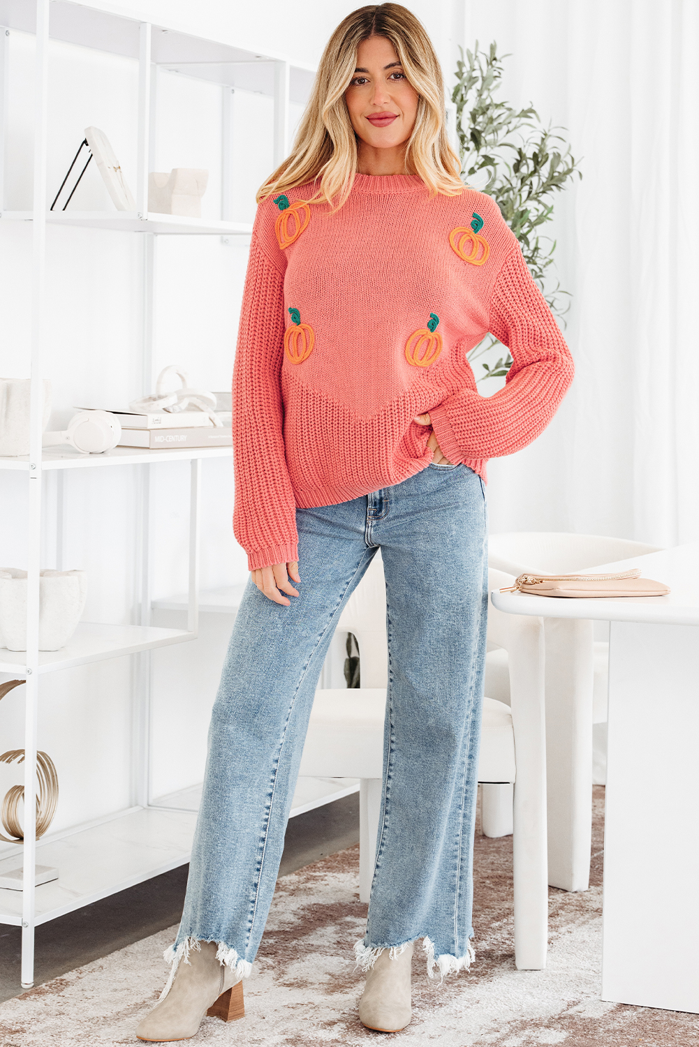 Blossom Pumpkin Embroidered Thanksgiving Holiday Sweater - loveforevers