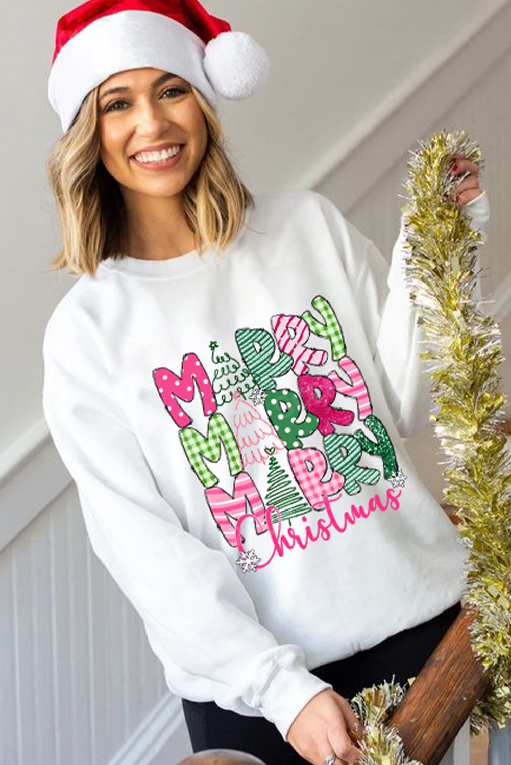 Beige MERRY Christmas Printed Drop Shoulder Pullover Sweatshirt - loveforevers