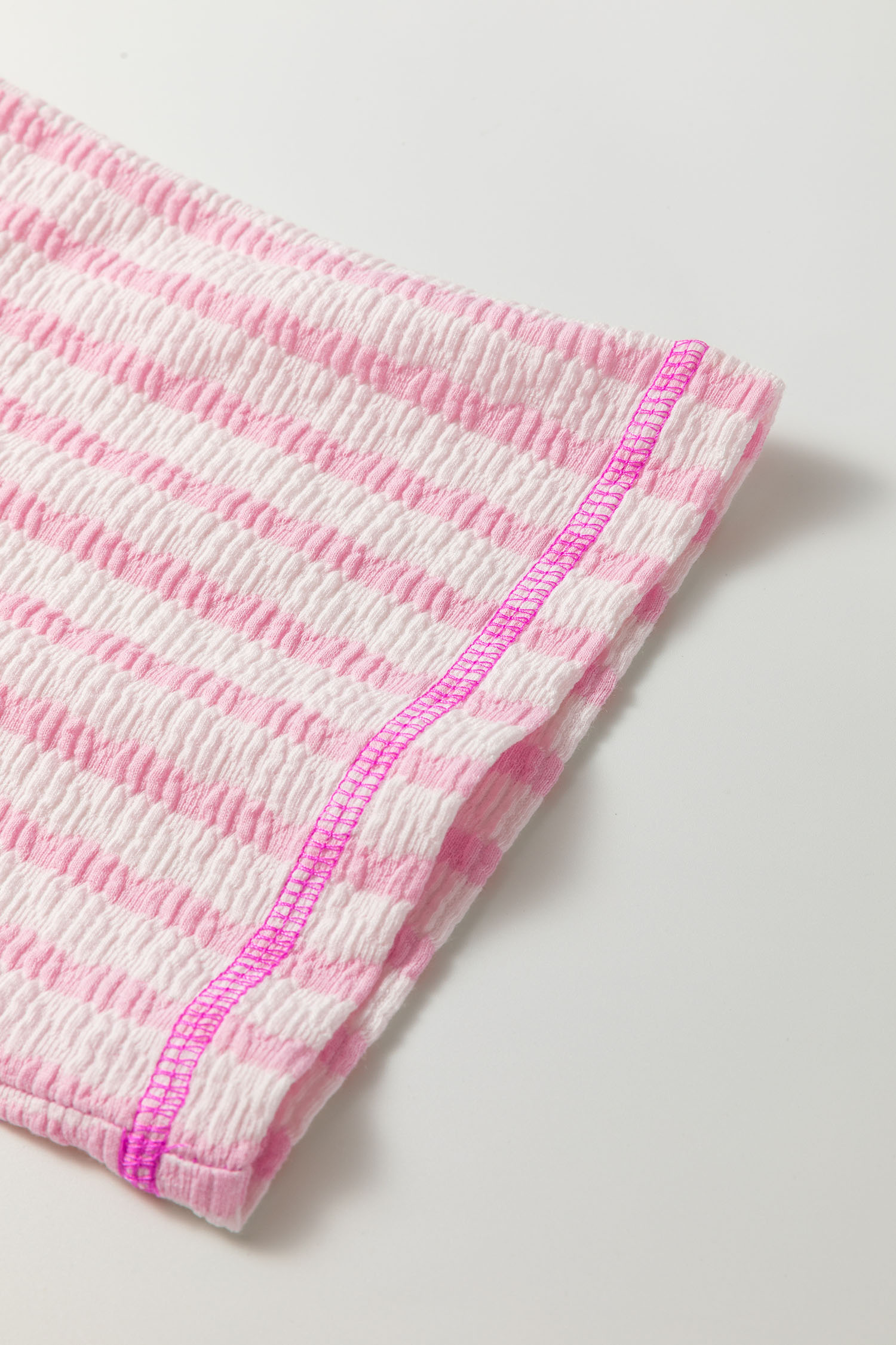 Pink Stripe Textured Knit Split Hem Half Sleeve Loose Top - loveforevers