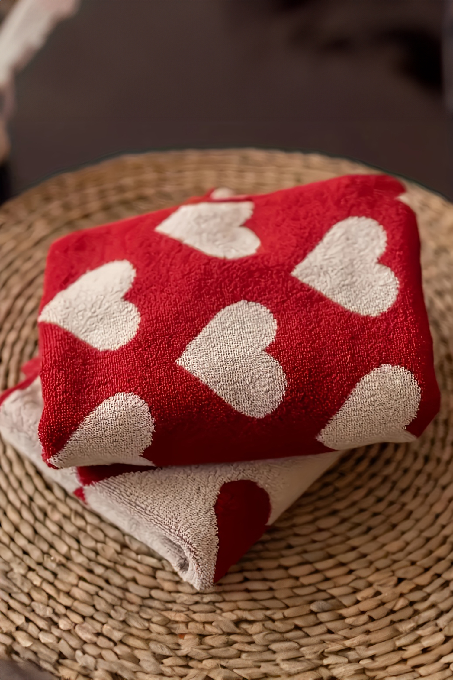 Fiery Red Double Side Heart Printed Allover Cotton Face Towel - loveforevers