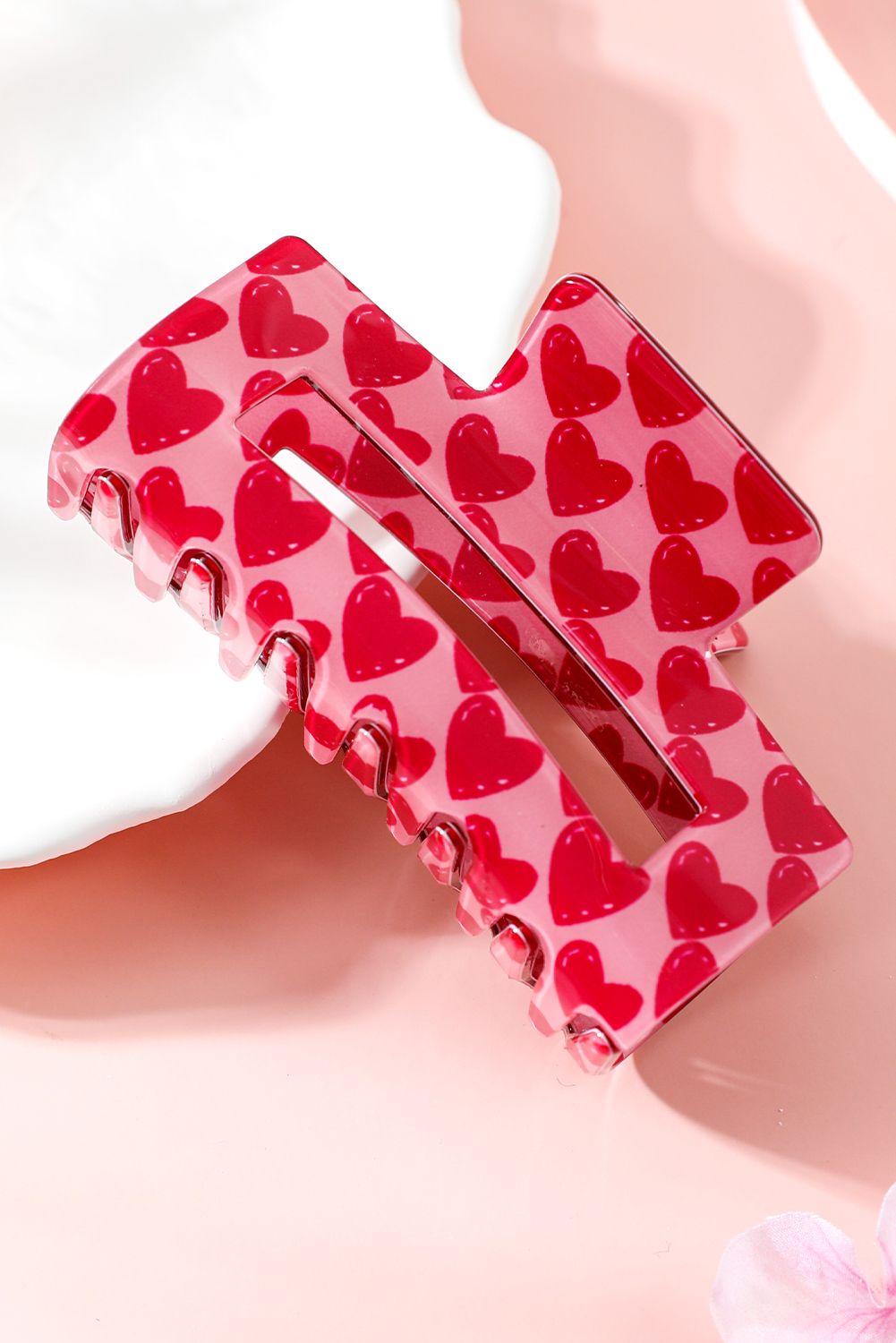 Fiery Red Heart Print Hollow Out Square Hair Claw Clip - loveforevers