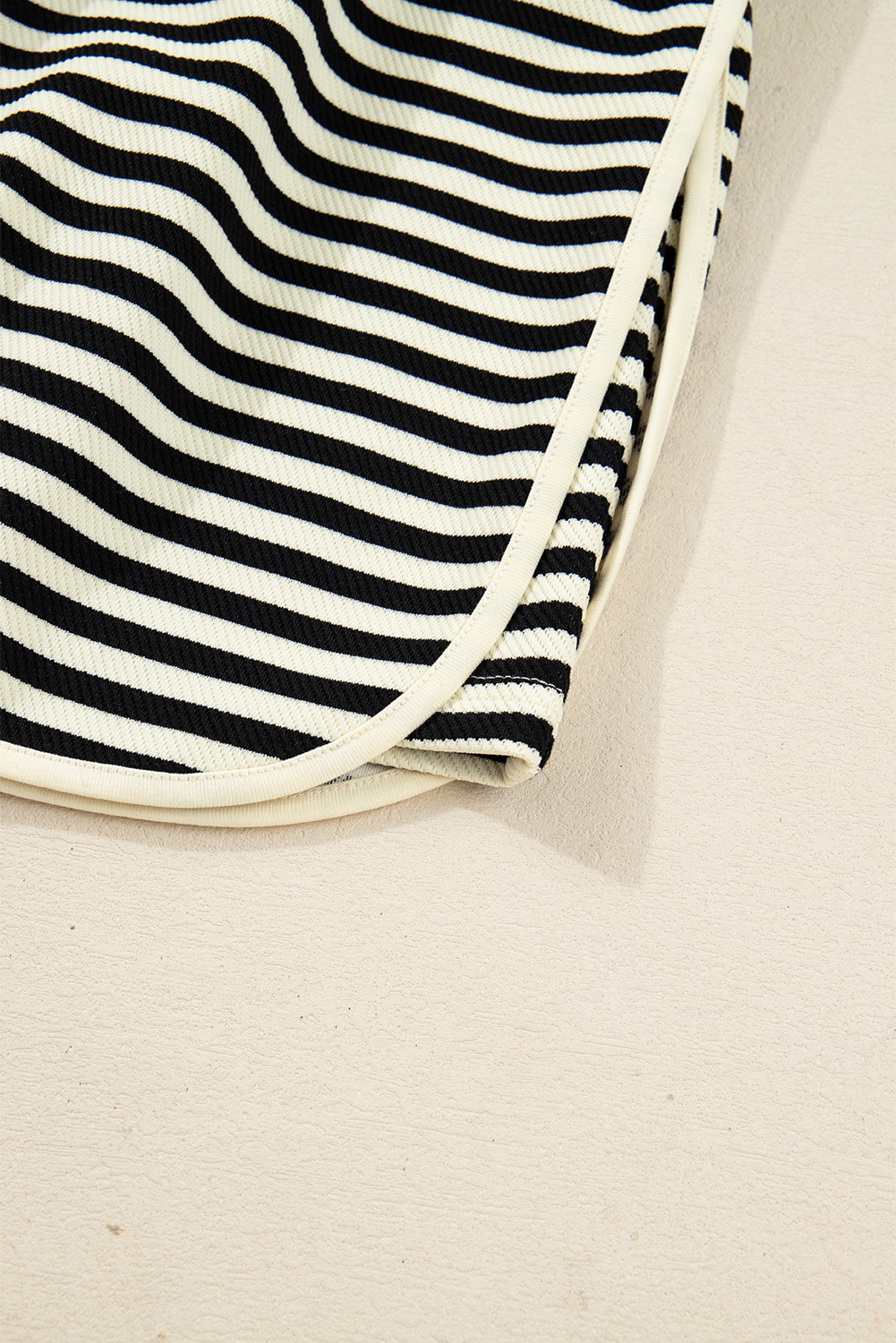 Black Stripe Textured Drop Shoulder Pullover Top Drawstring Mini Skort Two Piece Dress Set - loveforevers