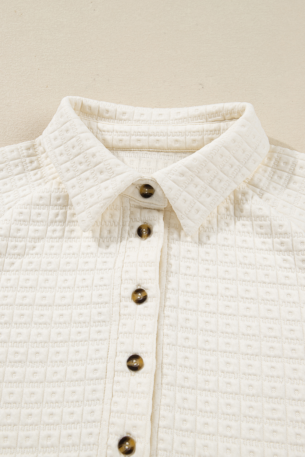Beige Pineapple Textured Half Button Collared Sweatshirt - loveforevers